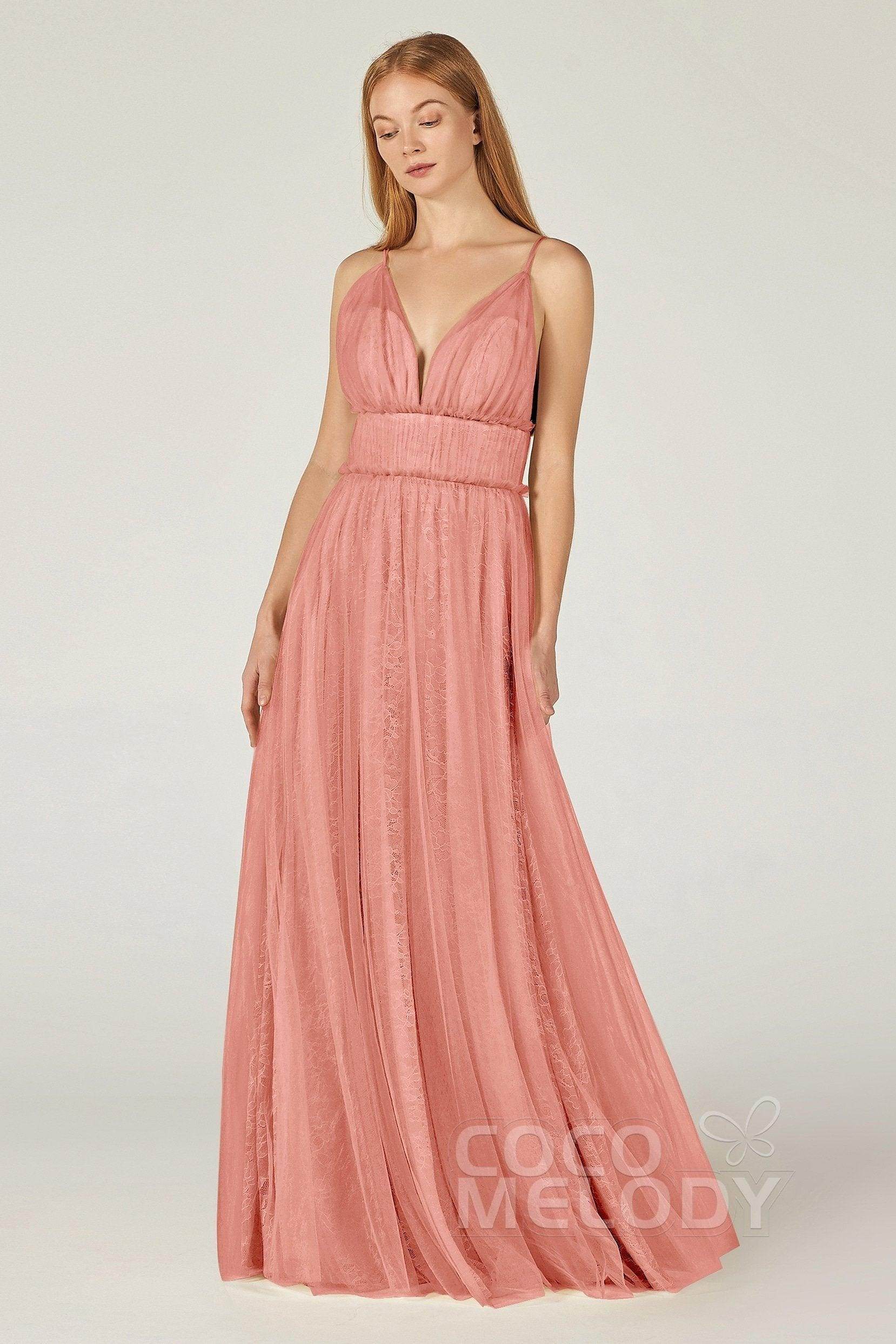 A-Line Floor Length Tulle Lace Bridesmaid Dress CB0374