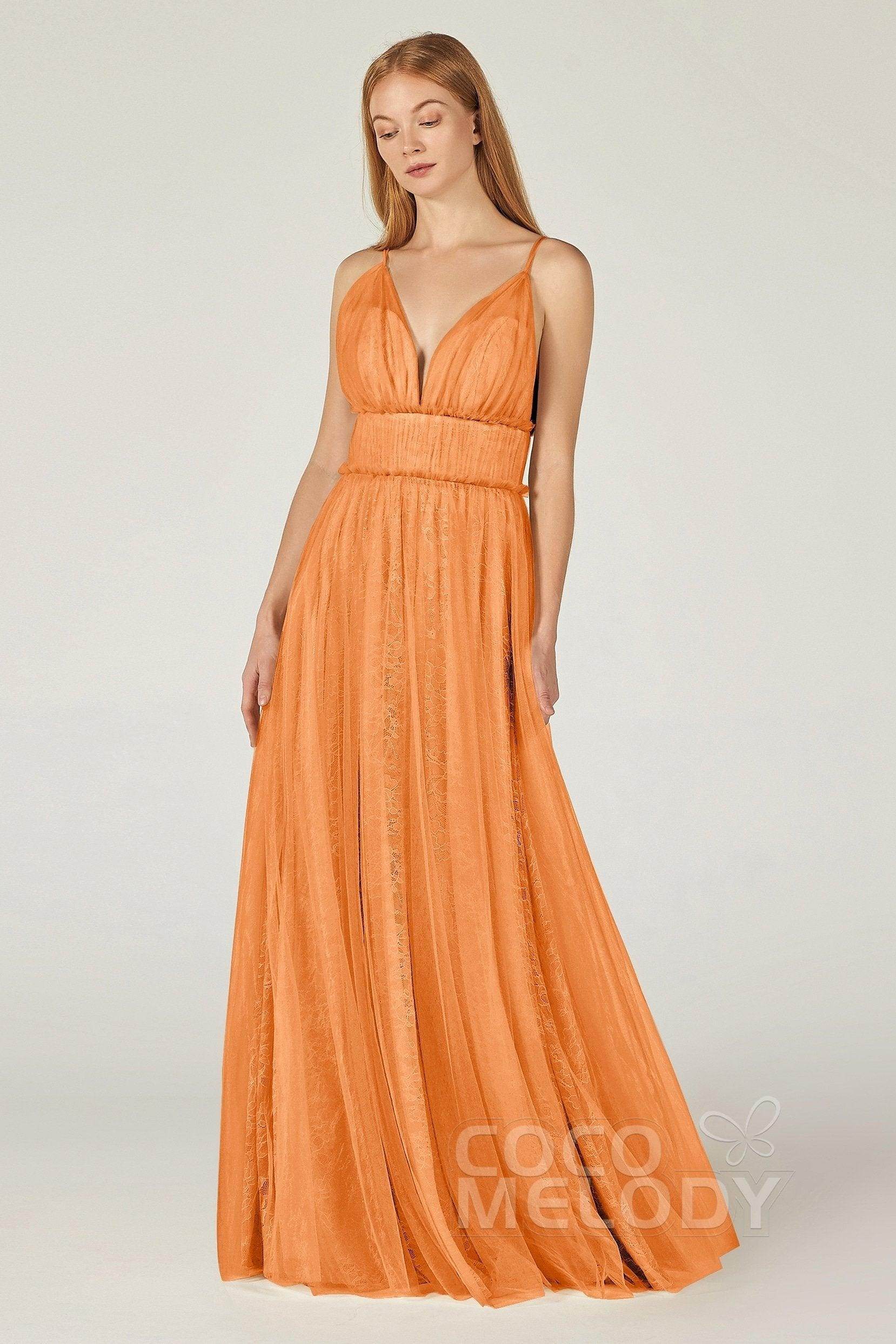 A-Line Floor Length Tulle Lace Bridesmaid Dress CB0374