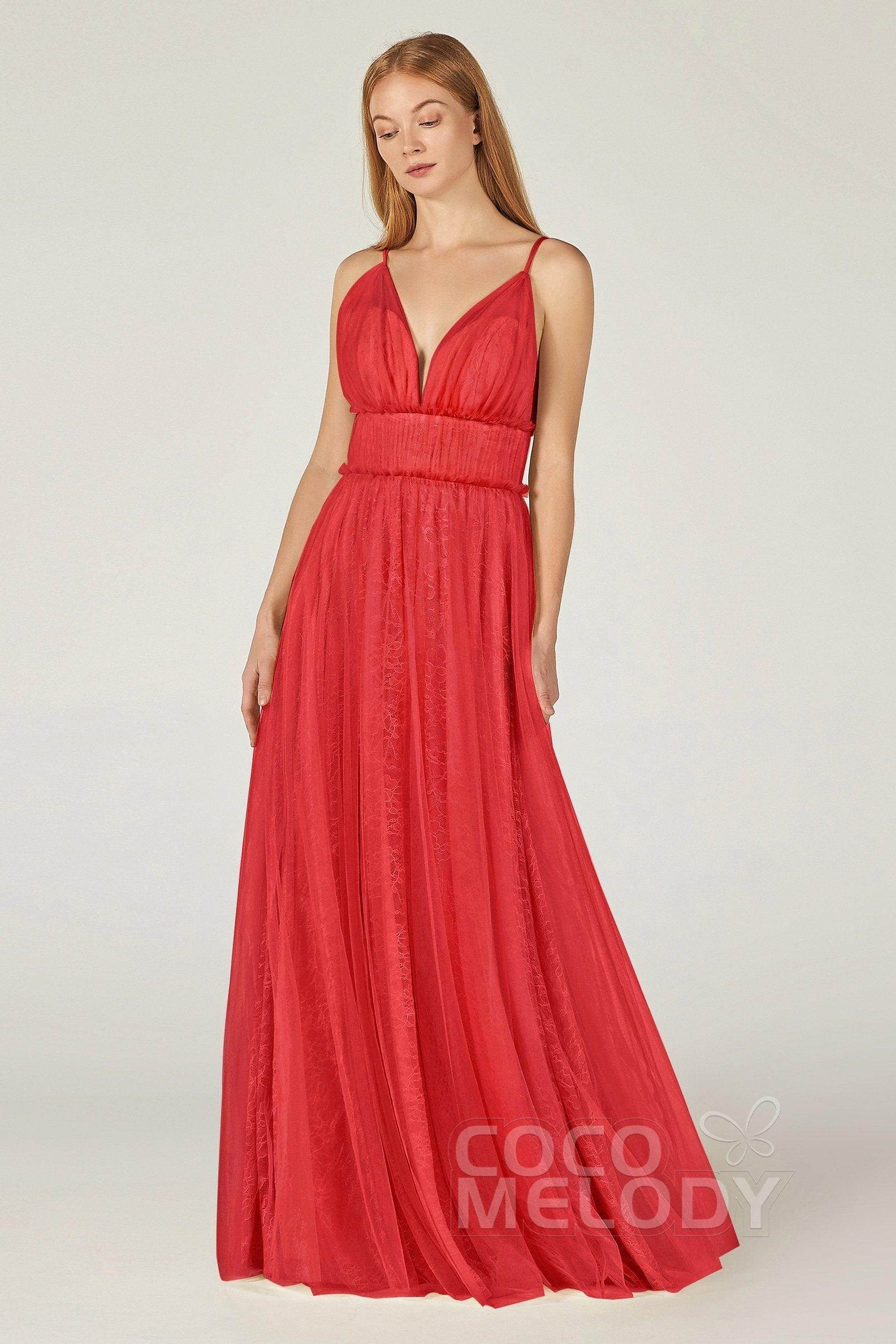 A-Line Floor Length Tulle Lace Bridesmaid Dress CB0374