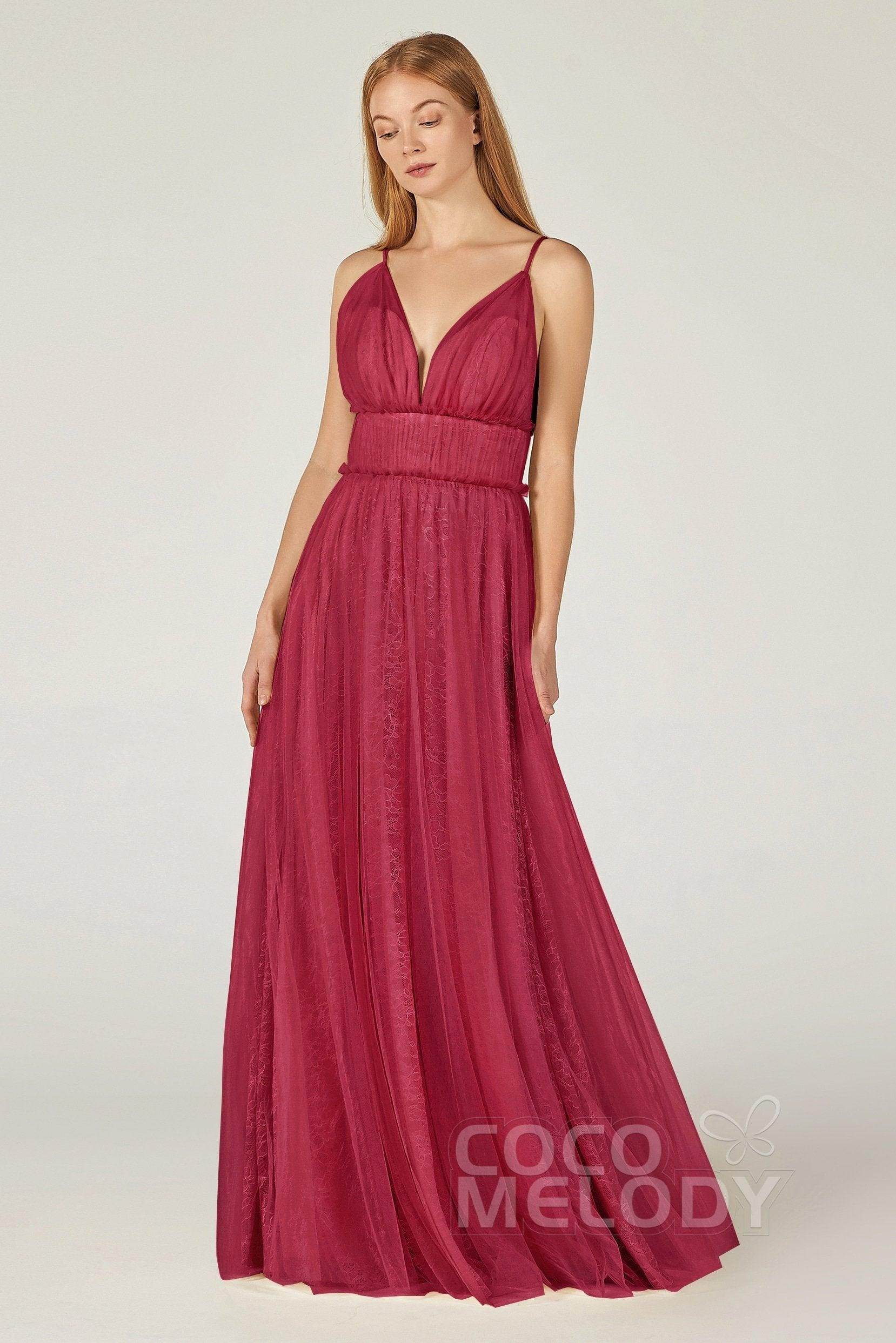 A-Line Floor Length Tulle Lace Bridesmaid Dress CB0374