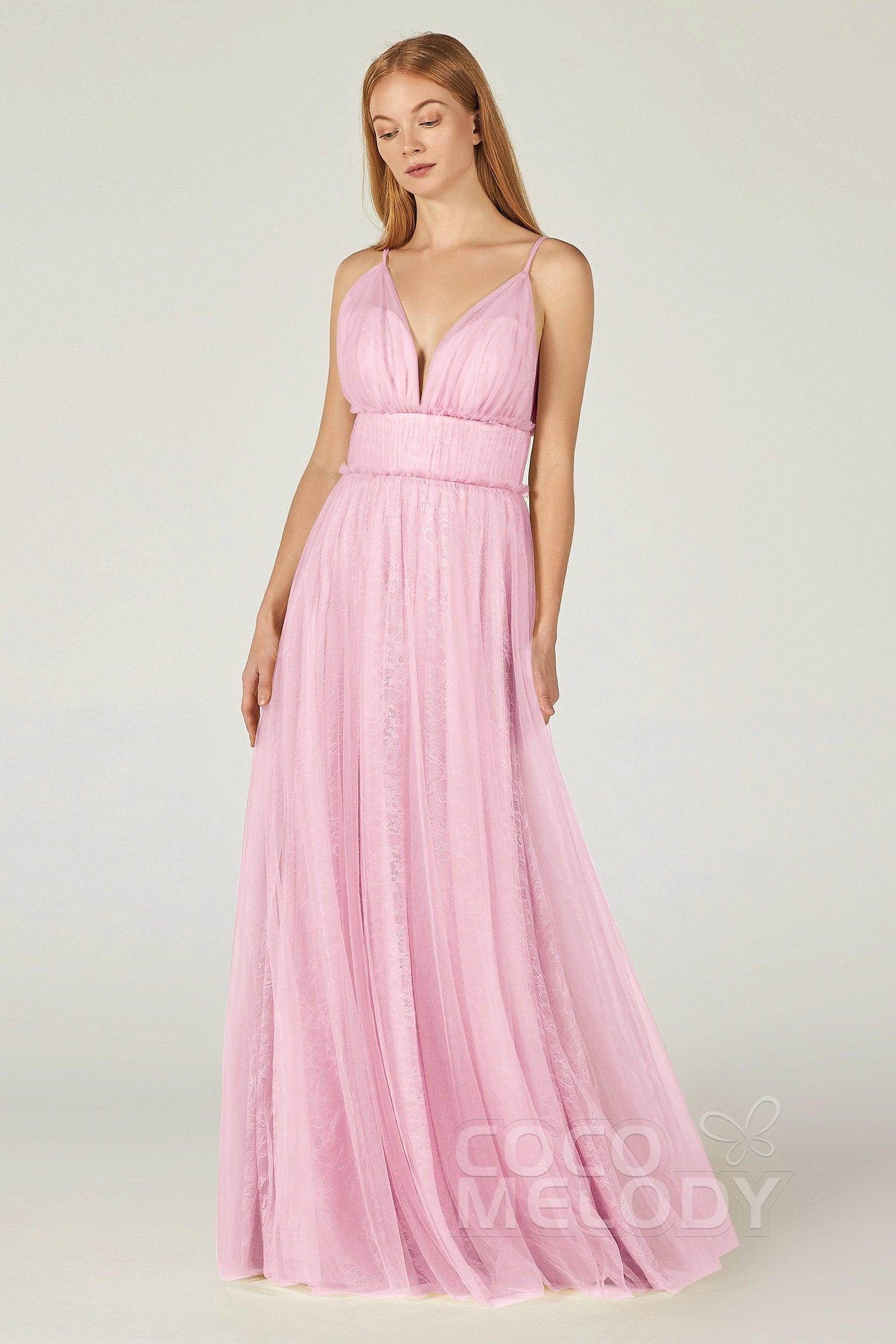 A-Line Floor Length Tulle Lace Bridesmaid Dress CB0374