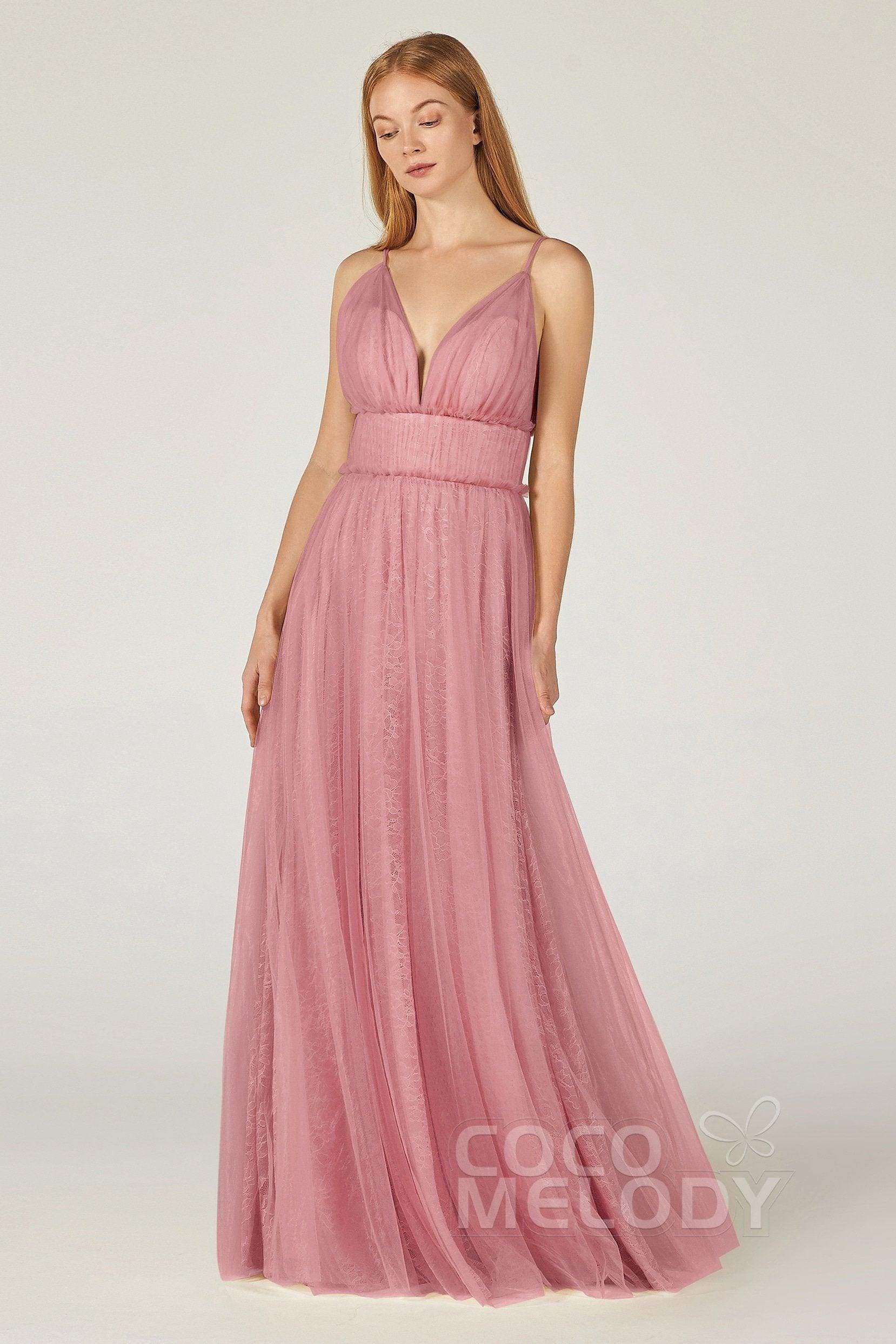 A-Line Floor Length Tulle Lace Bridesmaid Dress CB0374