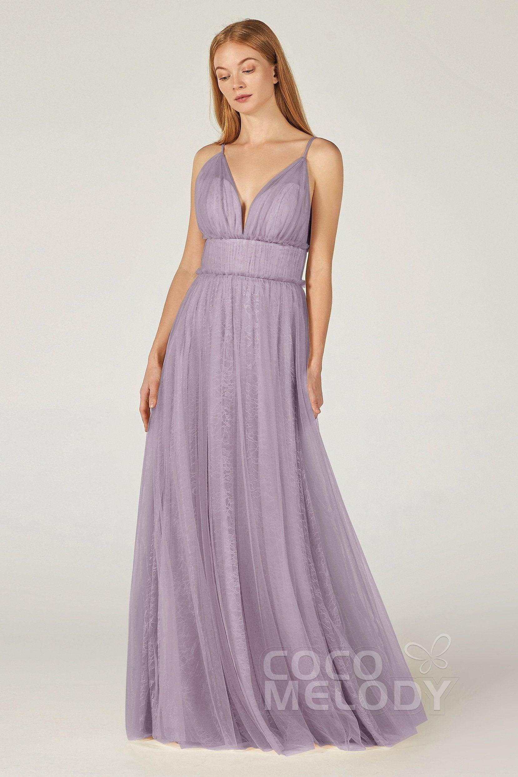 A-Line Floor Length Tulle Lace Bridesmaid Dress CB0374