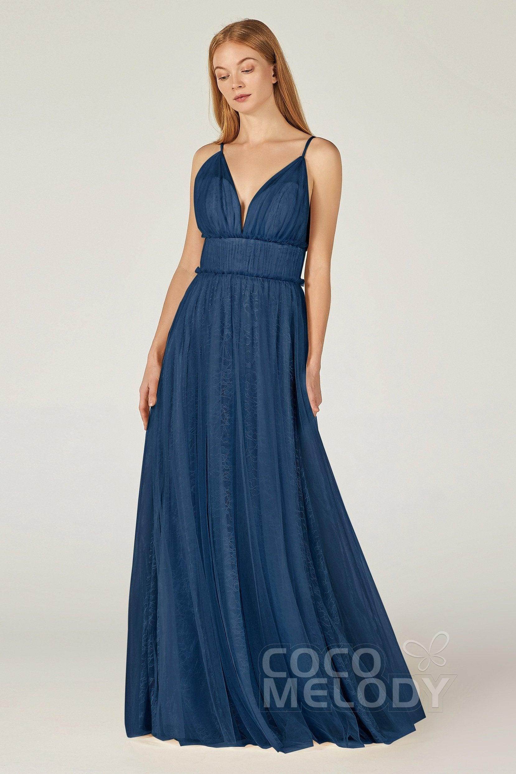 A-Line Floor Length Tulle Lace Bridesmaid Dress CB0374