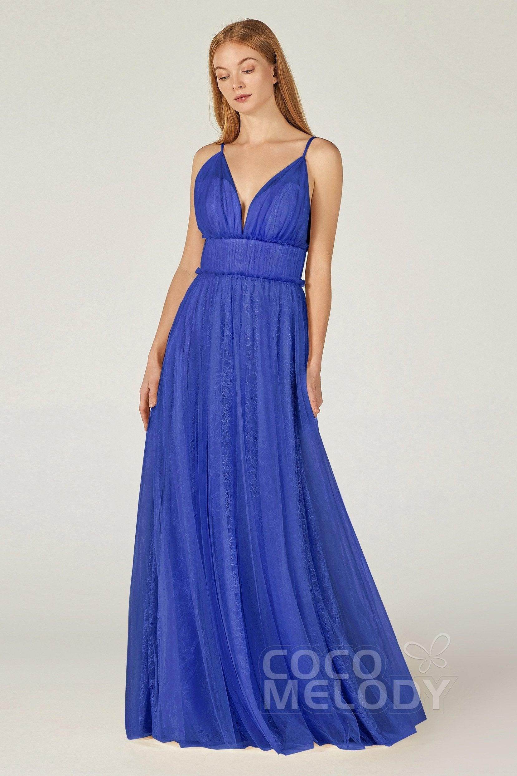 A-Line Floor Length Tulle Lace Bridesmaid Dress CB0374