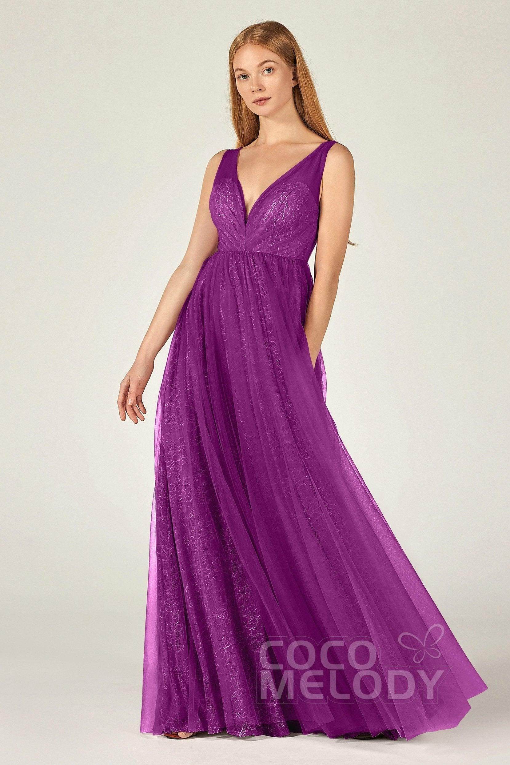 A-Line Floor Length Tulle Lace Bridesmaid Dress CB0375