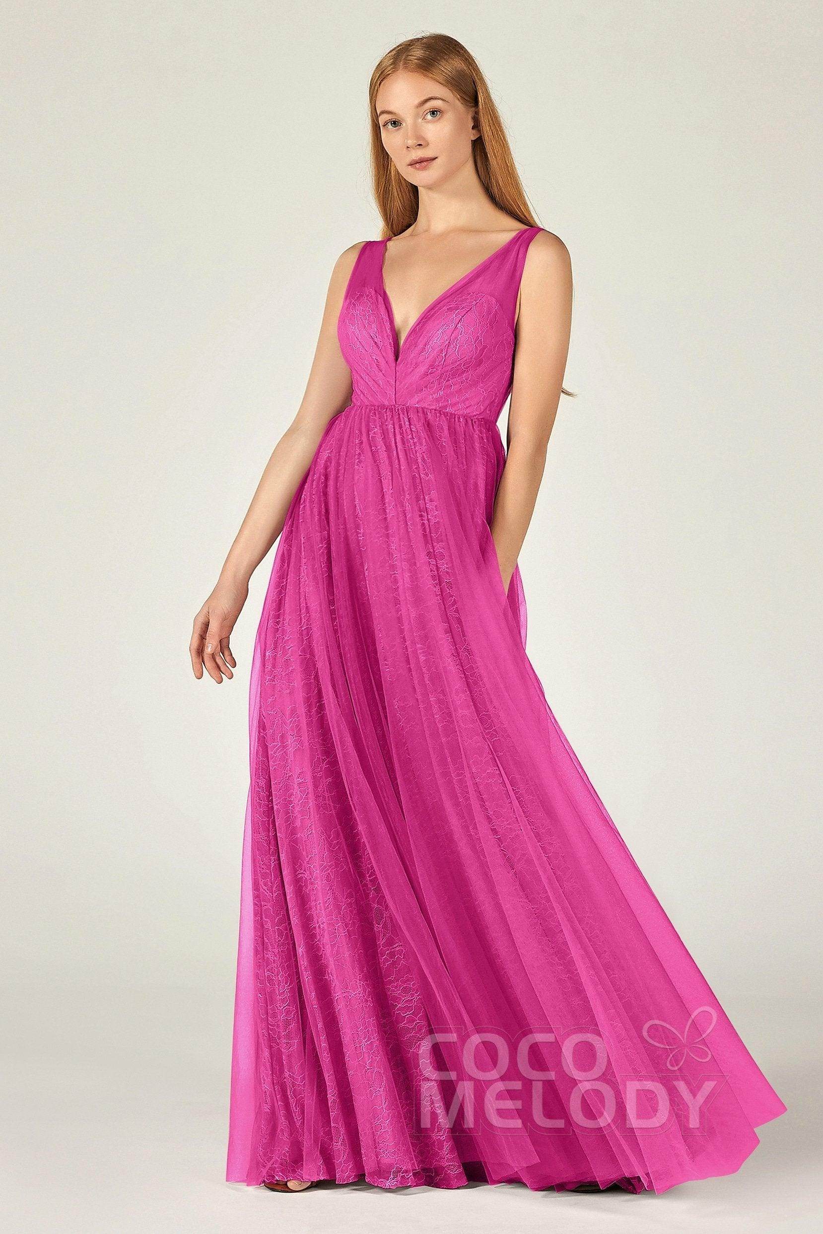 A-Line Floor Length Tulle Lace Bridesmaid Dress CB0375
