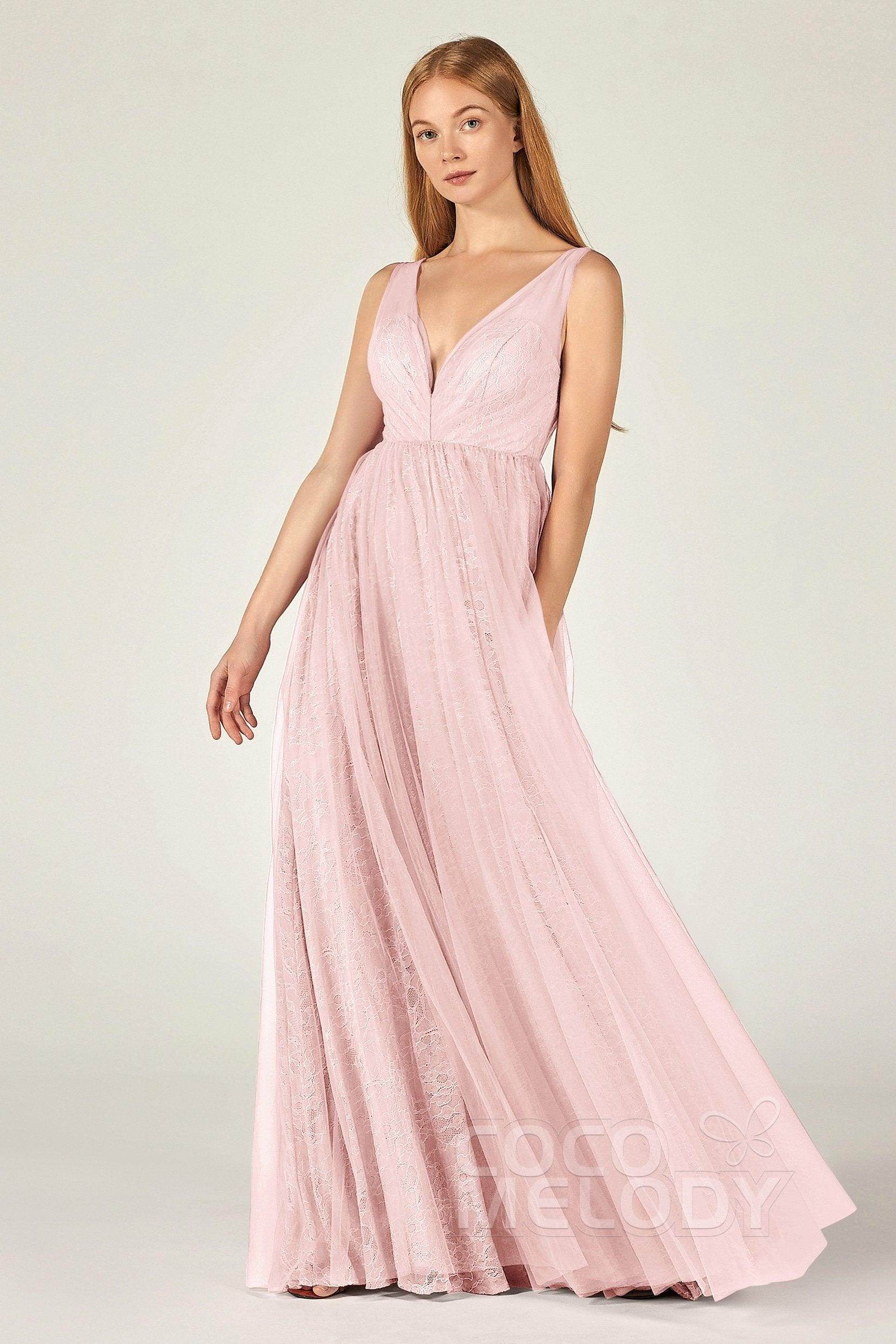 A-Line Floor Length Tulle Lace Bridesmaid Dress CB0375