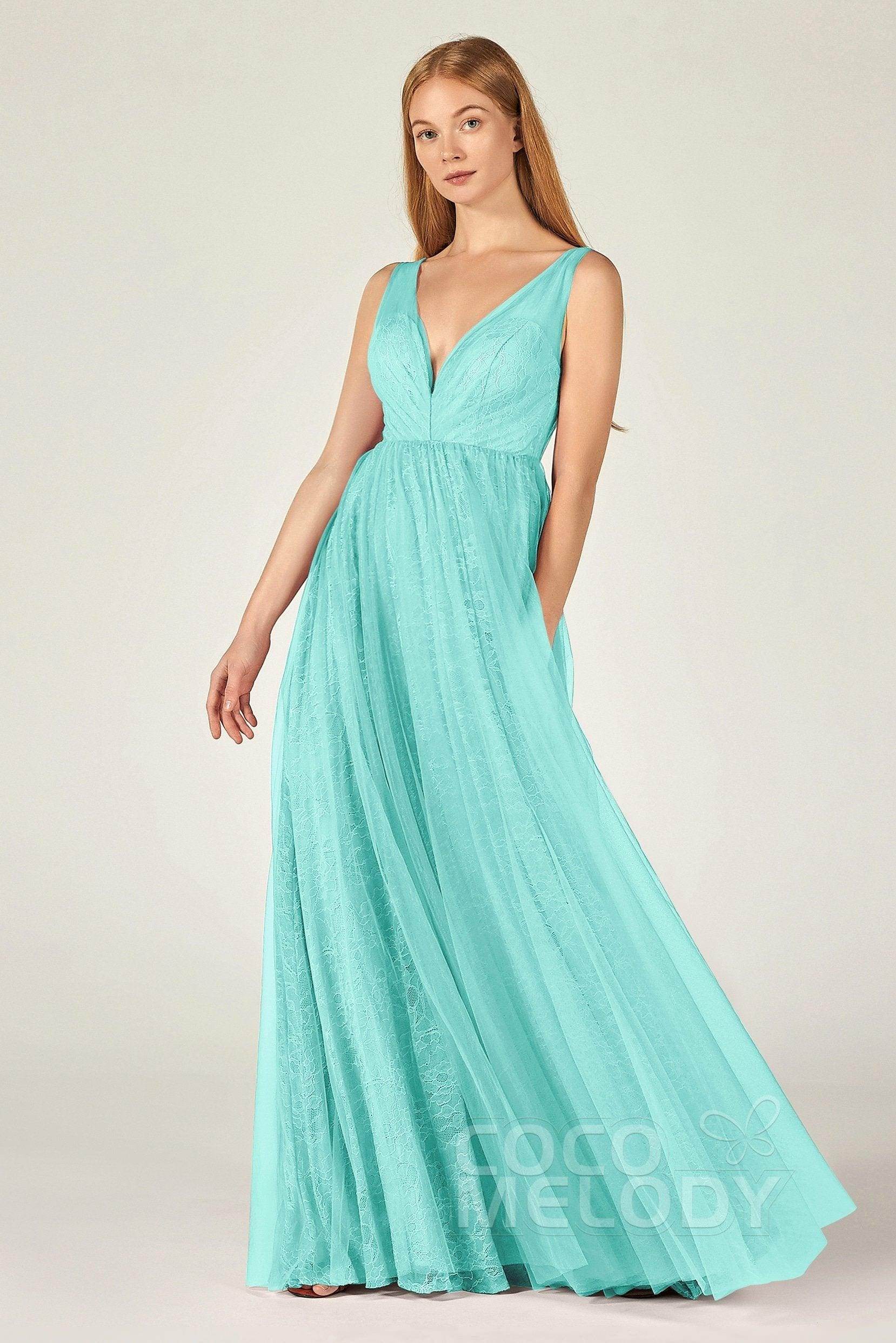 A-Line Floor Length Tulle Lace Bridesmaid Dress CB0375
