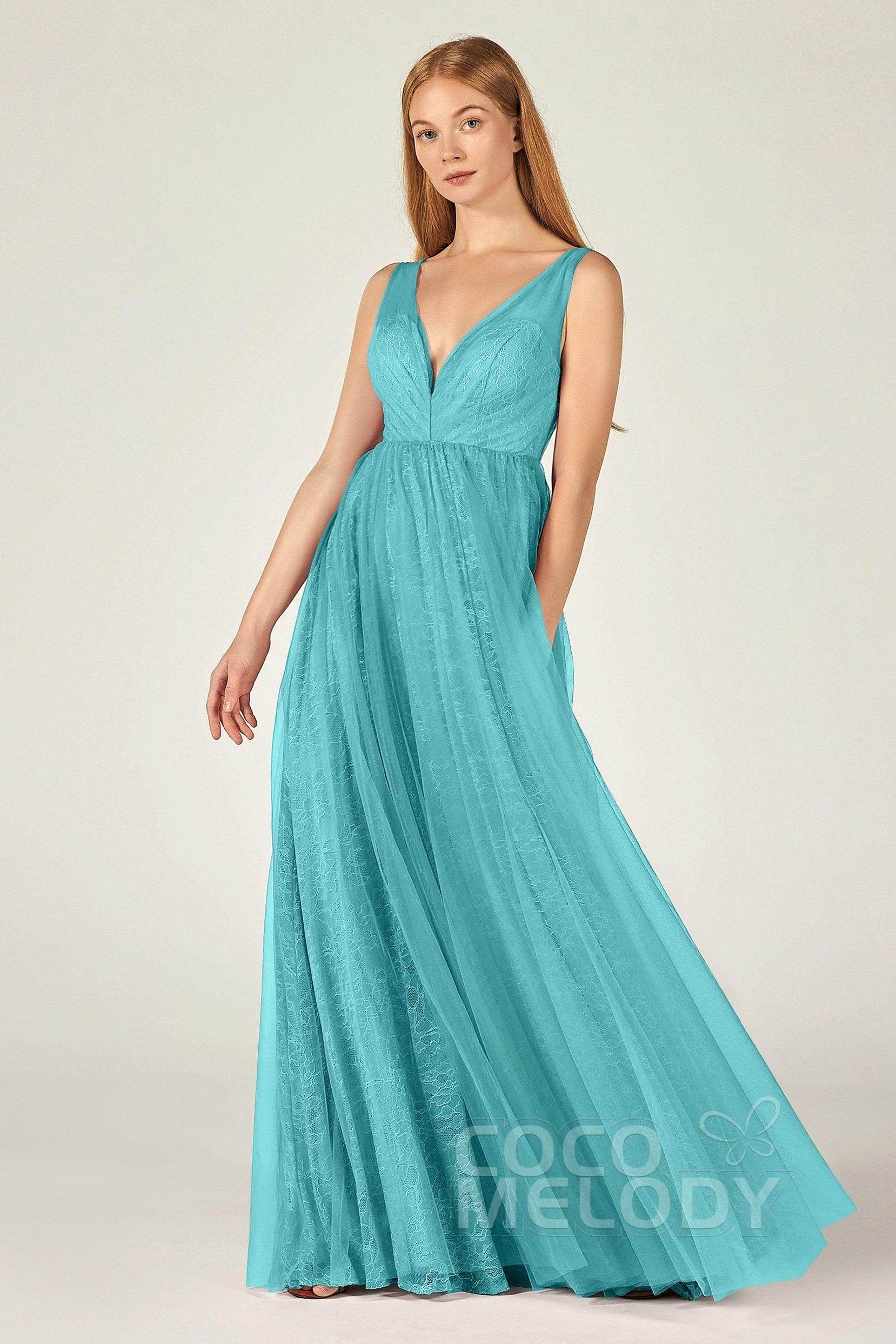 A-Line Floor Length Tulle Lace Bridesmaid Dress CB0375