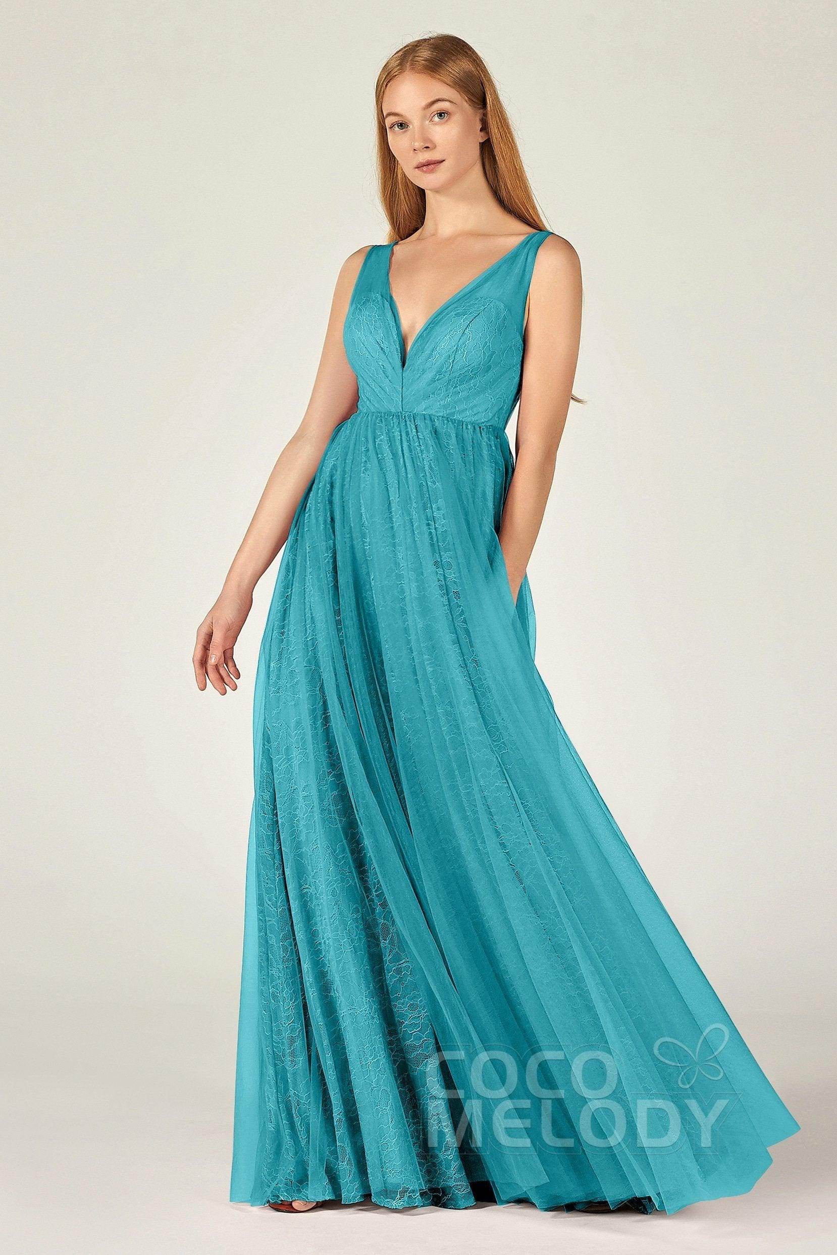 A-Line Floor Length Tulle Lace Bridesmaid Dress CB0375