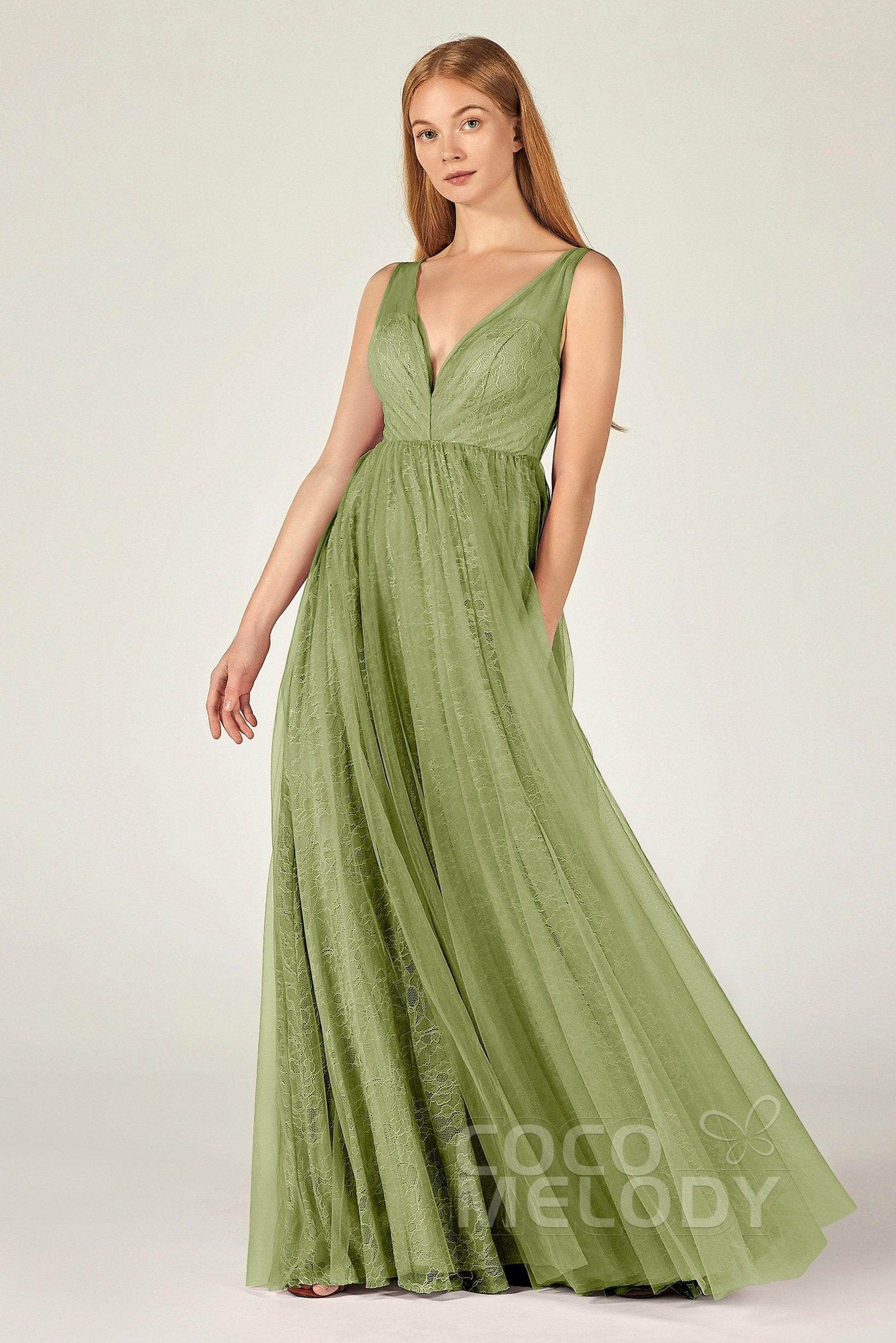 A-Line Floor Length Tulle Lace Bridesmaid Dress CB0375