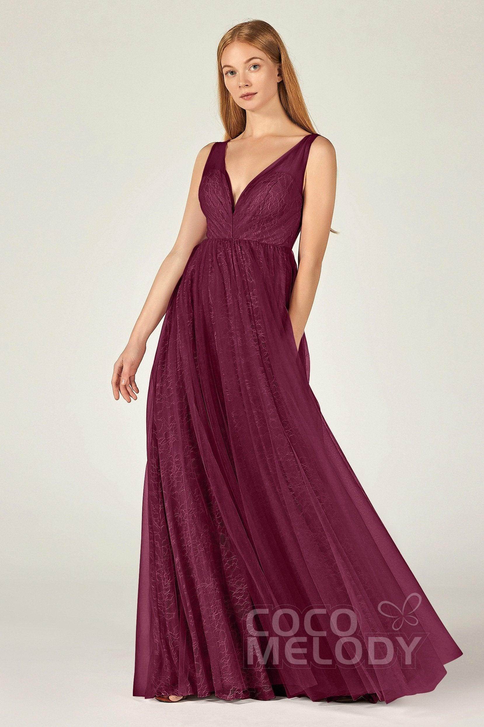 A-Line Floor Length Tulle Lace Bridesmaid Dress CB0375