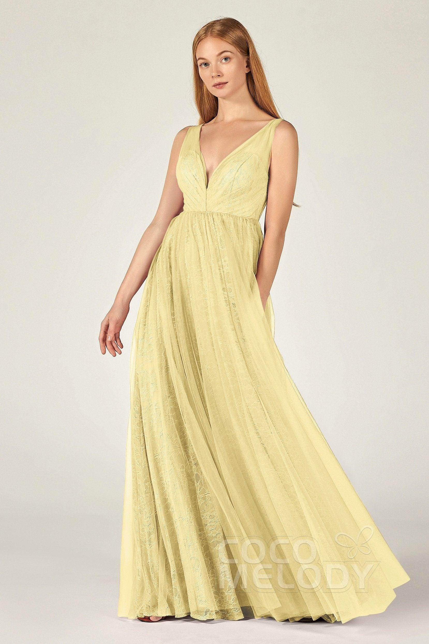 A-Line Floor Length Tulle Lace Bridesmaid Dress CB0375