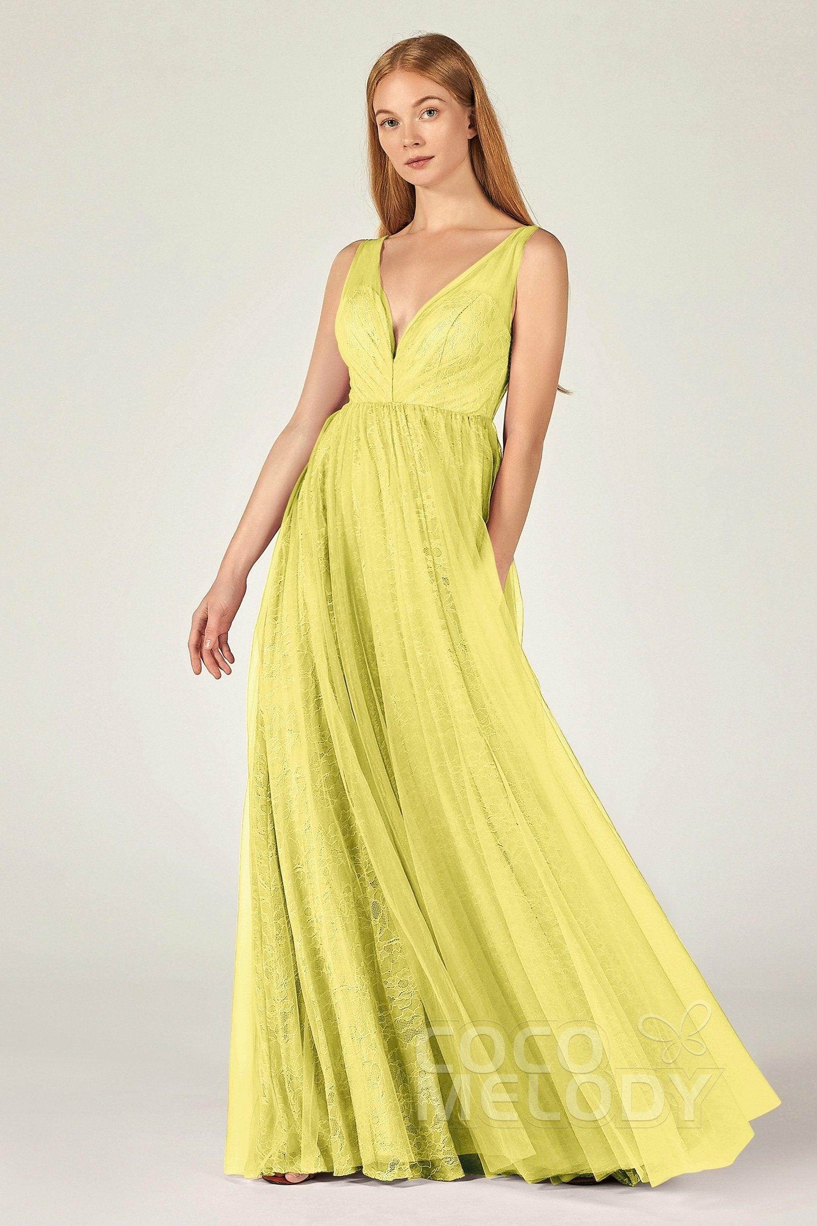 A-Line Floor Length Tulle Lace Bridesmaid Dress CB0375
