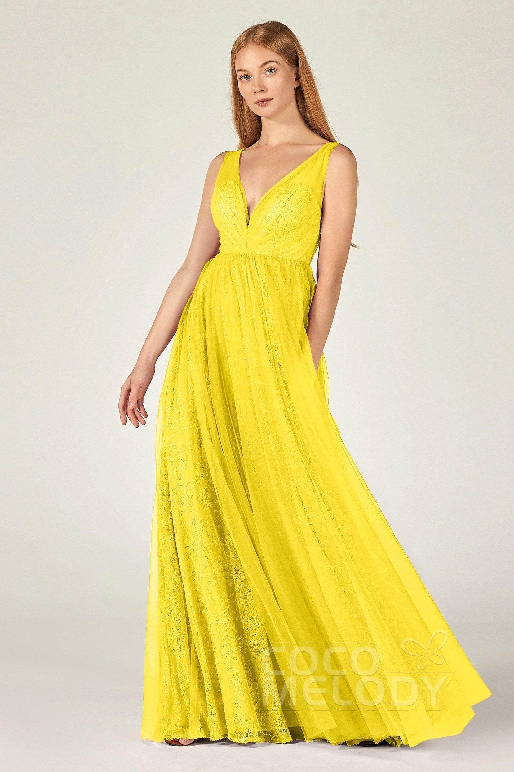 A-Line Floor Length Tulle Lace Bridesmaid Dress CB0375