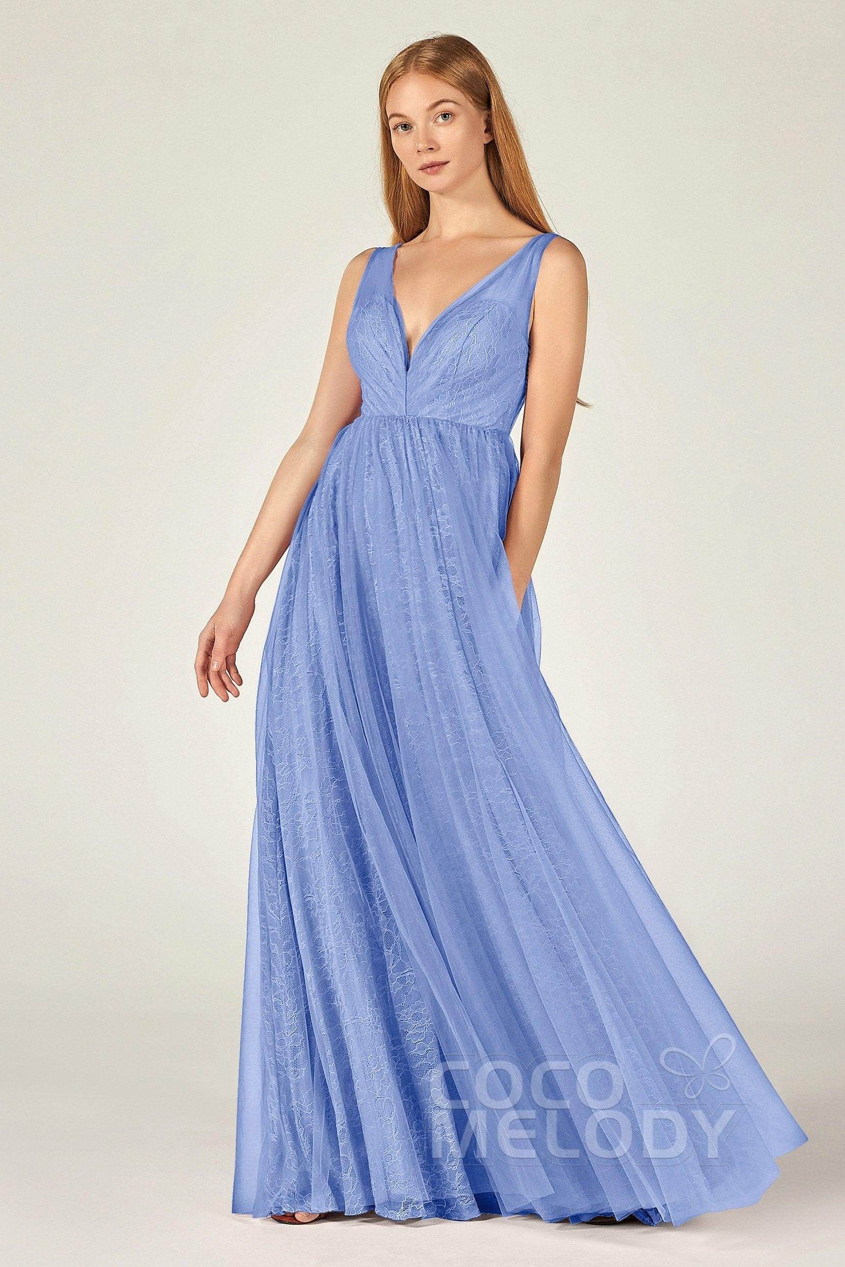 A-Line Floor Length Tulle Lace Bridesmaid Dress CB0375