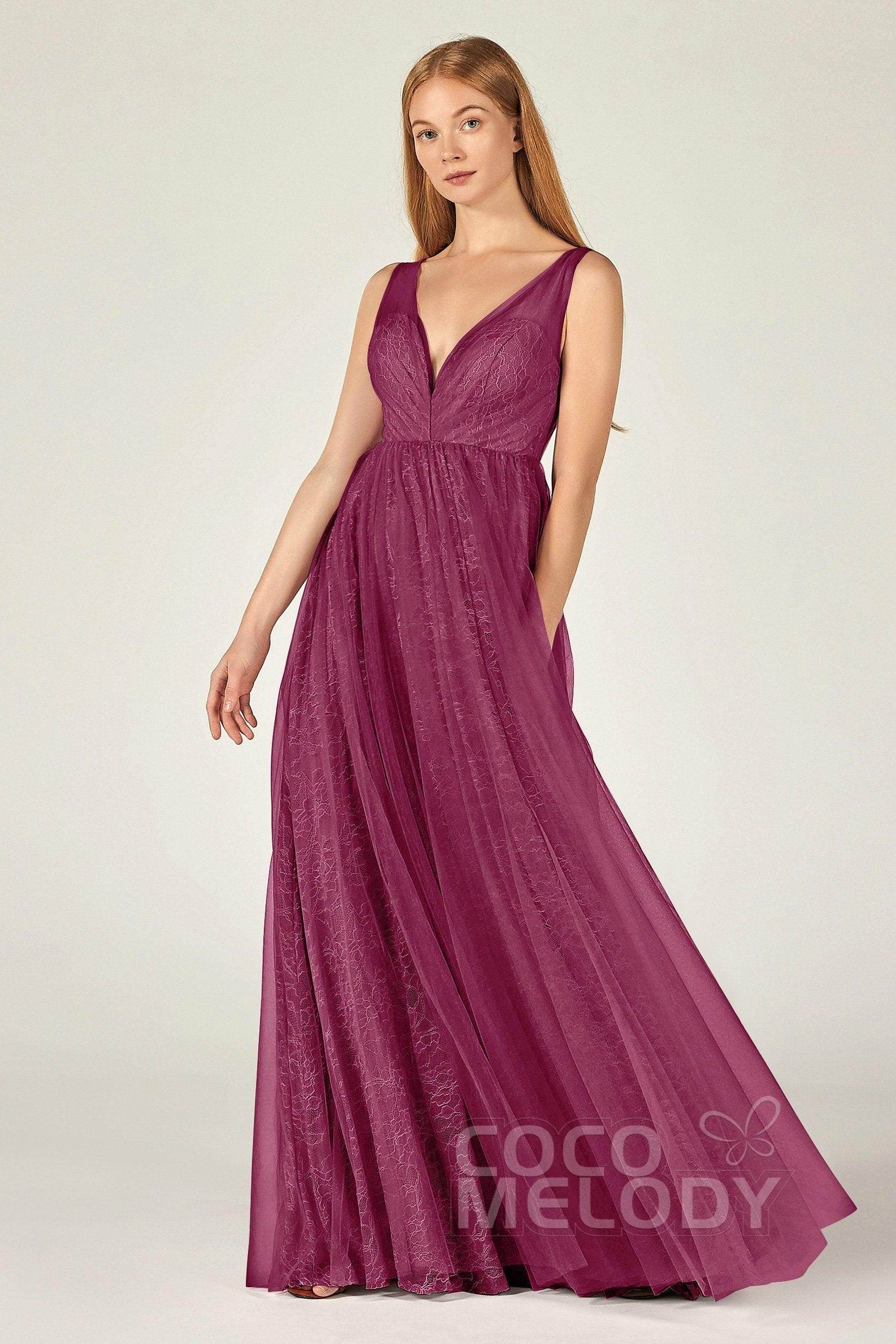A-Line Floor Length Tulle Lace Bridesmaid Dress CB0375