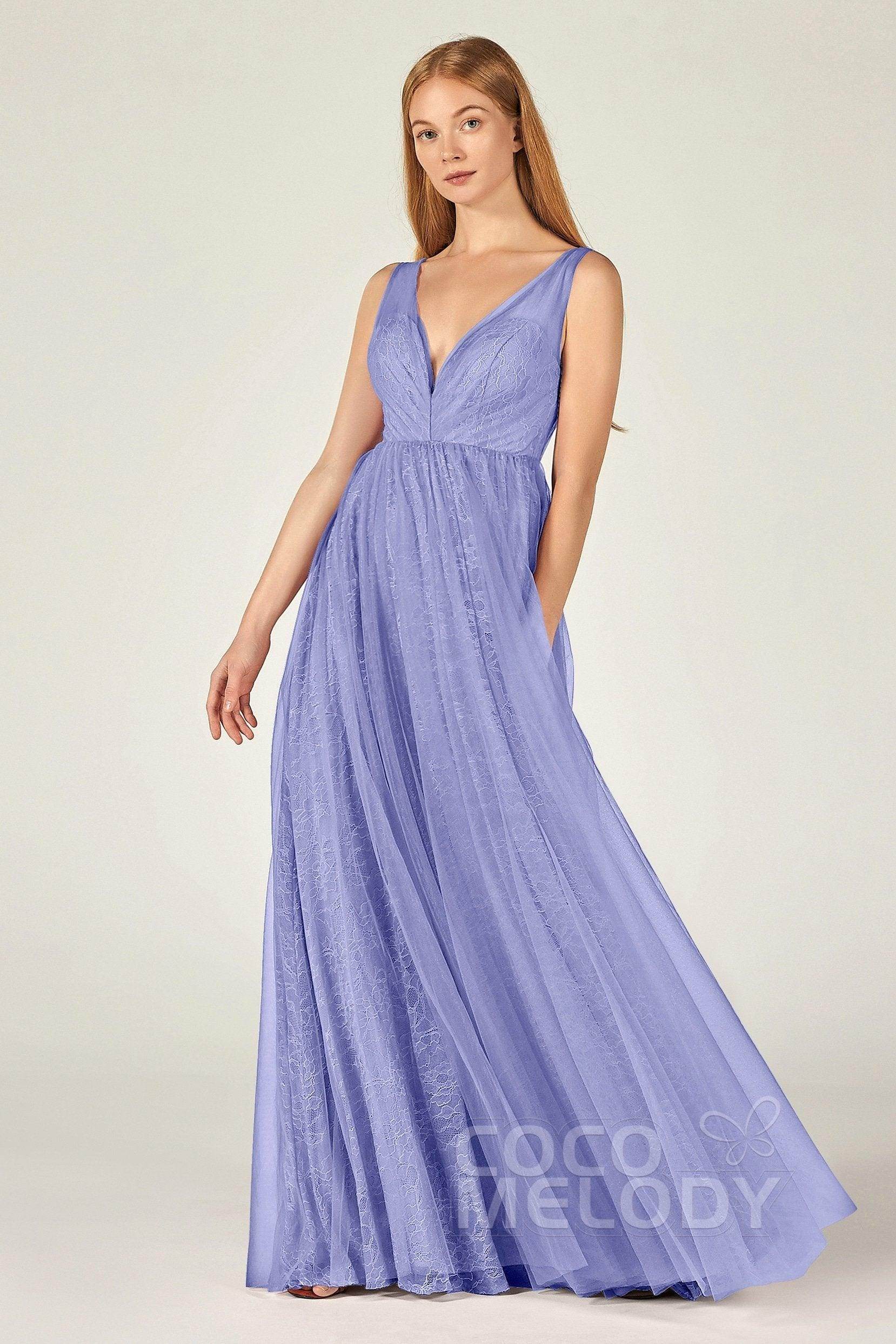 A-Line Floor Length Tulle Lace Bridesmaid Dress CB0375
