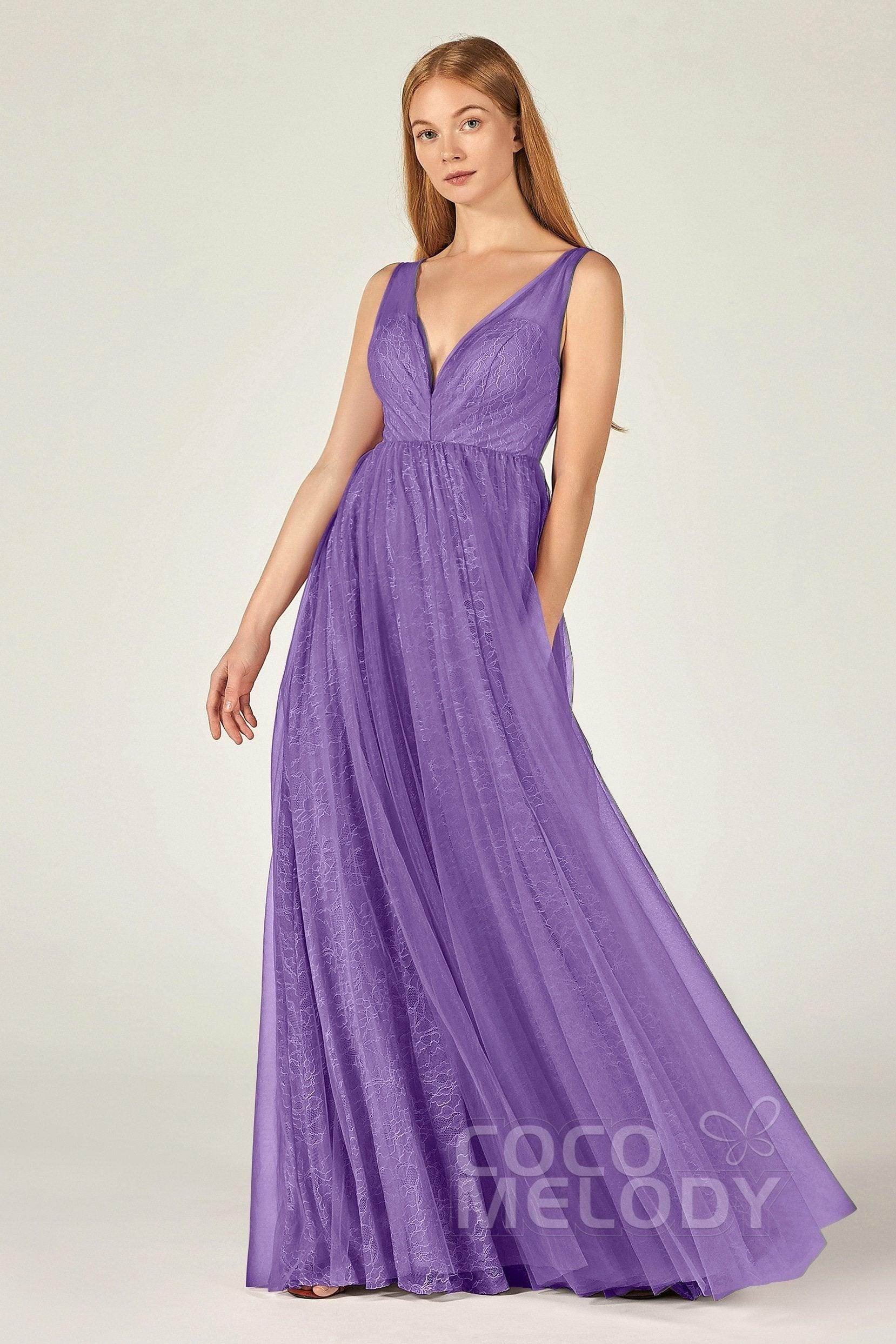 A-Line Floor Length Tulle Lace Bridesmaid Dress CB0375