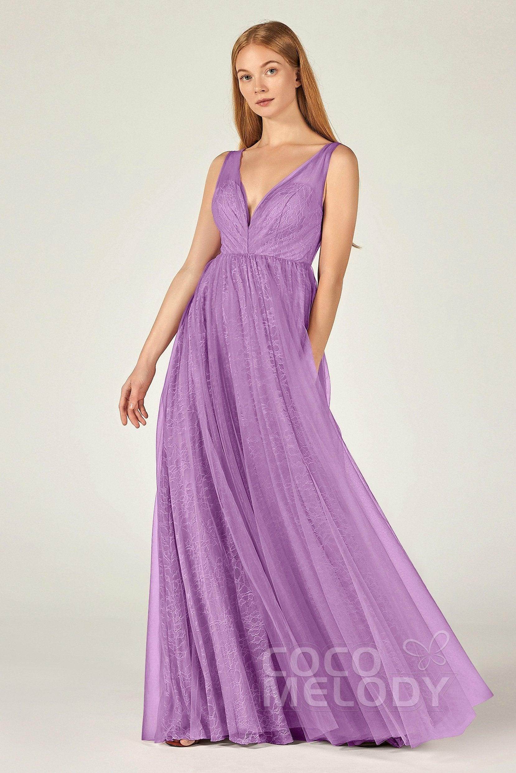 A-Line Floor Length Tulle Lace Bridesmaid Dress CB0375