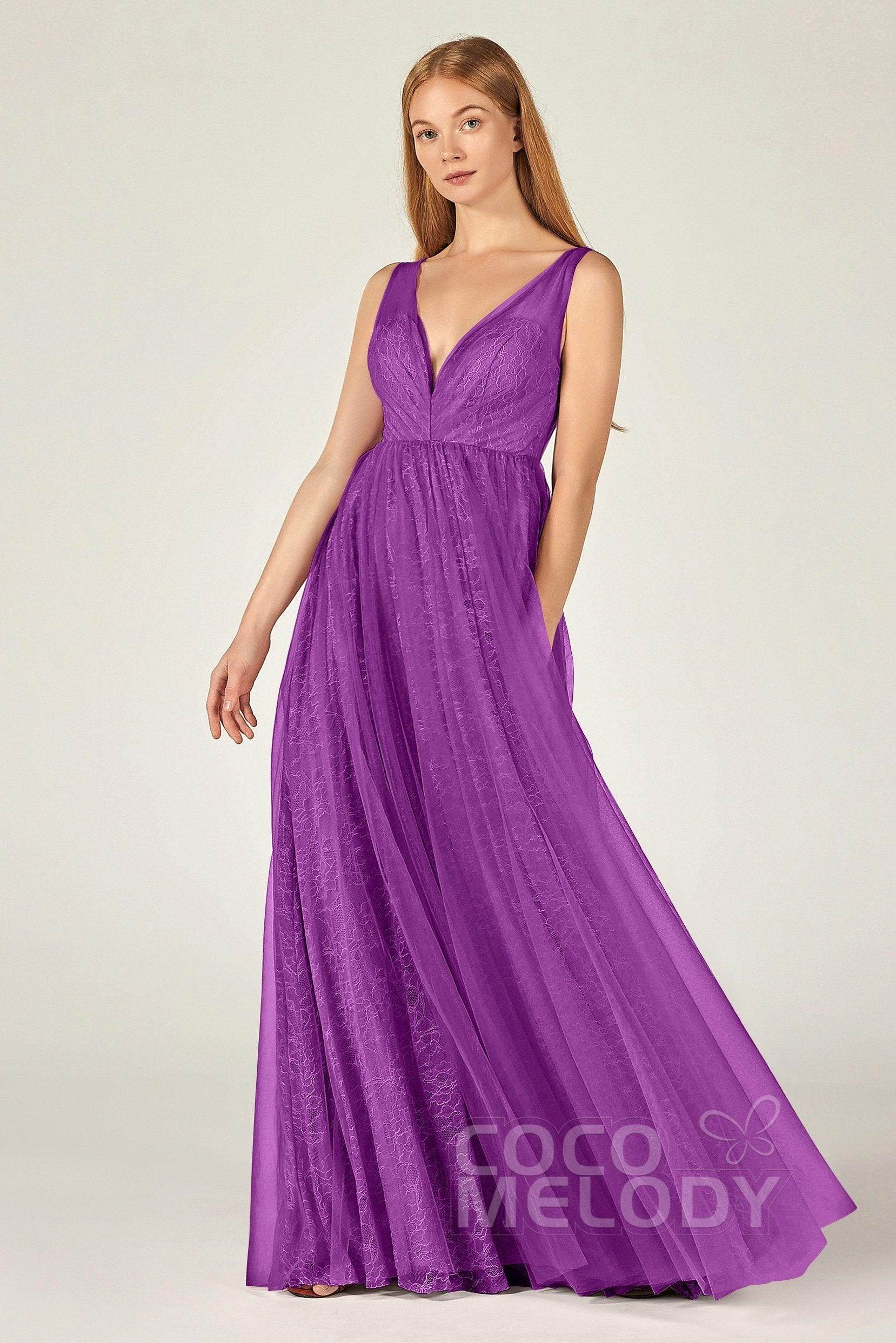 A-Line Floor Length Tulle Lace Bridesmaid Dress CB0375
