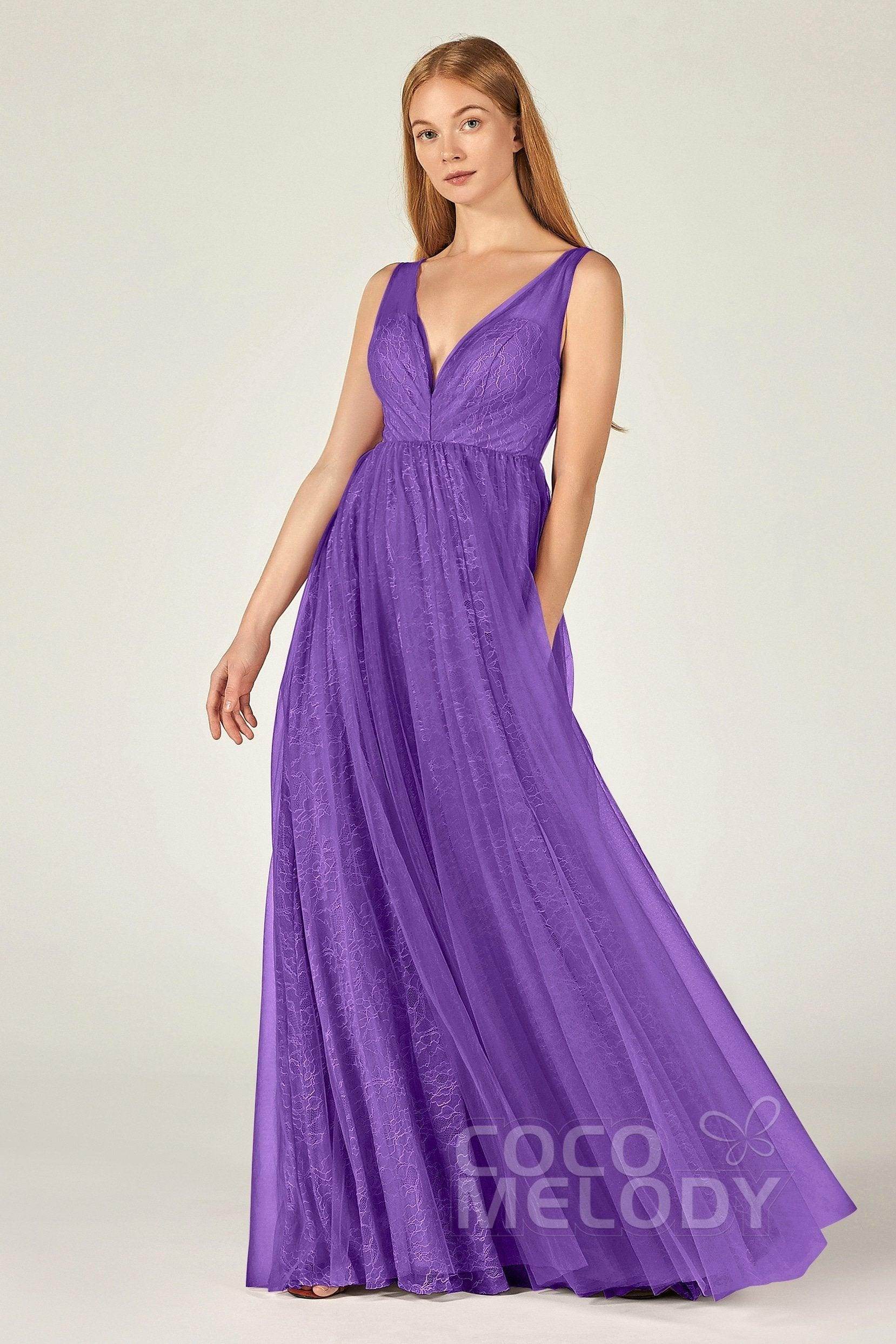 A-Line Floor Length Tulle Lace Bridesmaid Dress CB0375