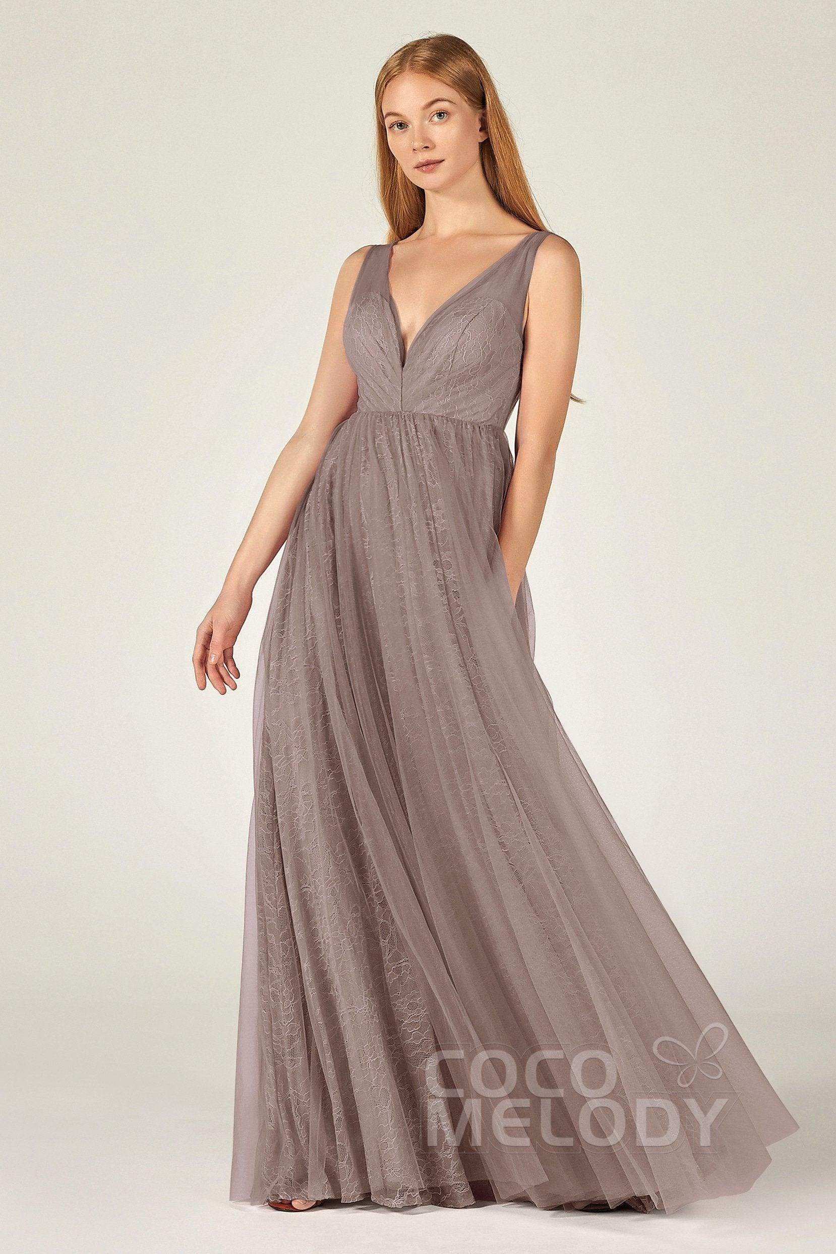 A-Line Floor Length Tulle Lace Bridesmaid Dress CB0375