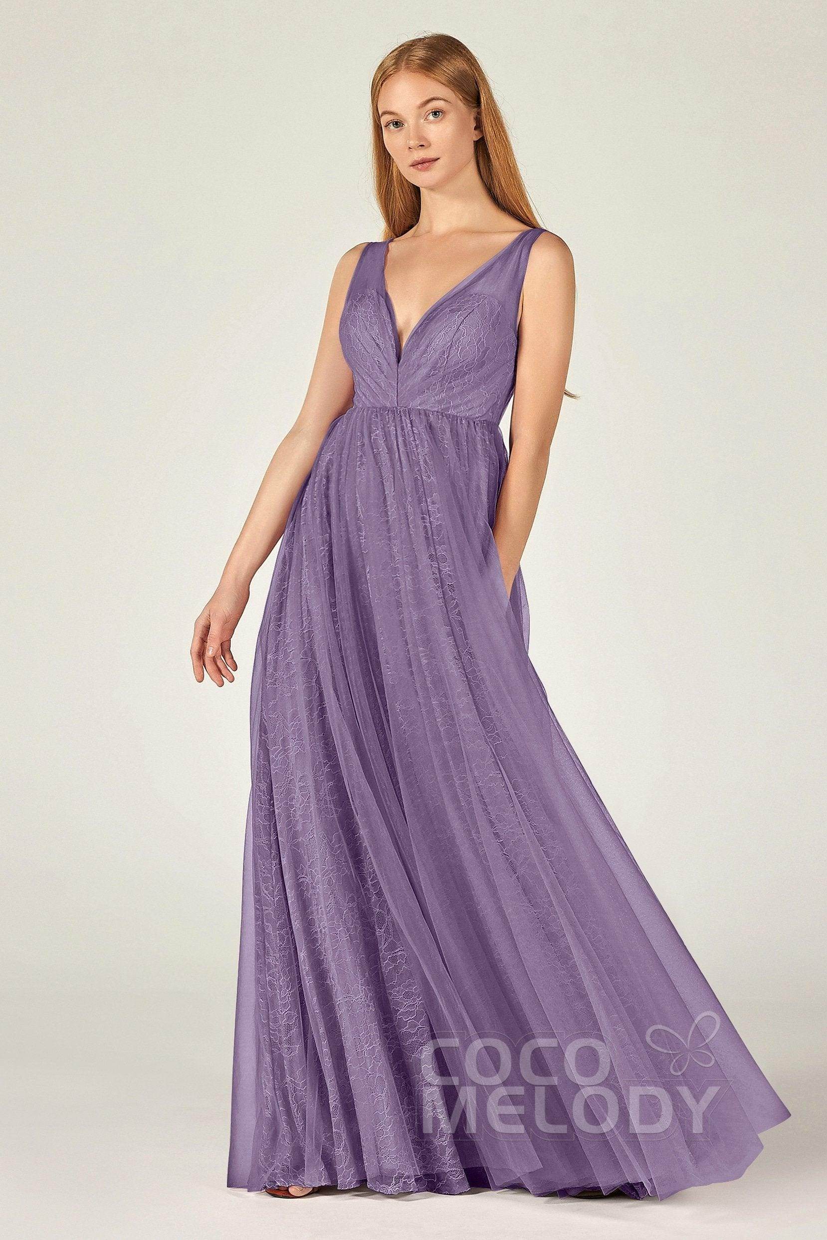A-Line Floor Length Tulle Lace Bridesmaid Dress CB0375