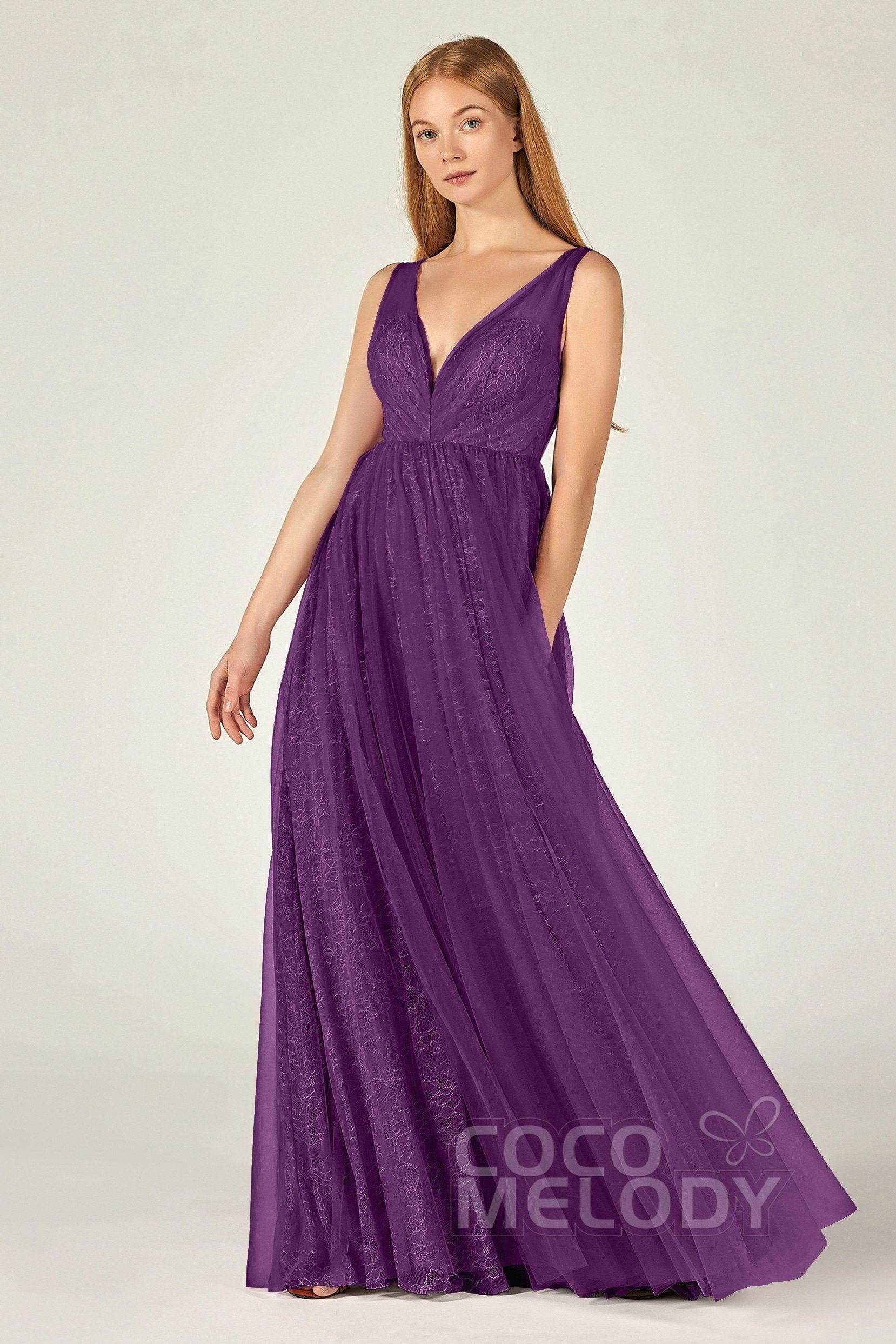 A-Line Floor Length Tulle Lace Bridesmaid Dress CB0375