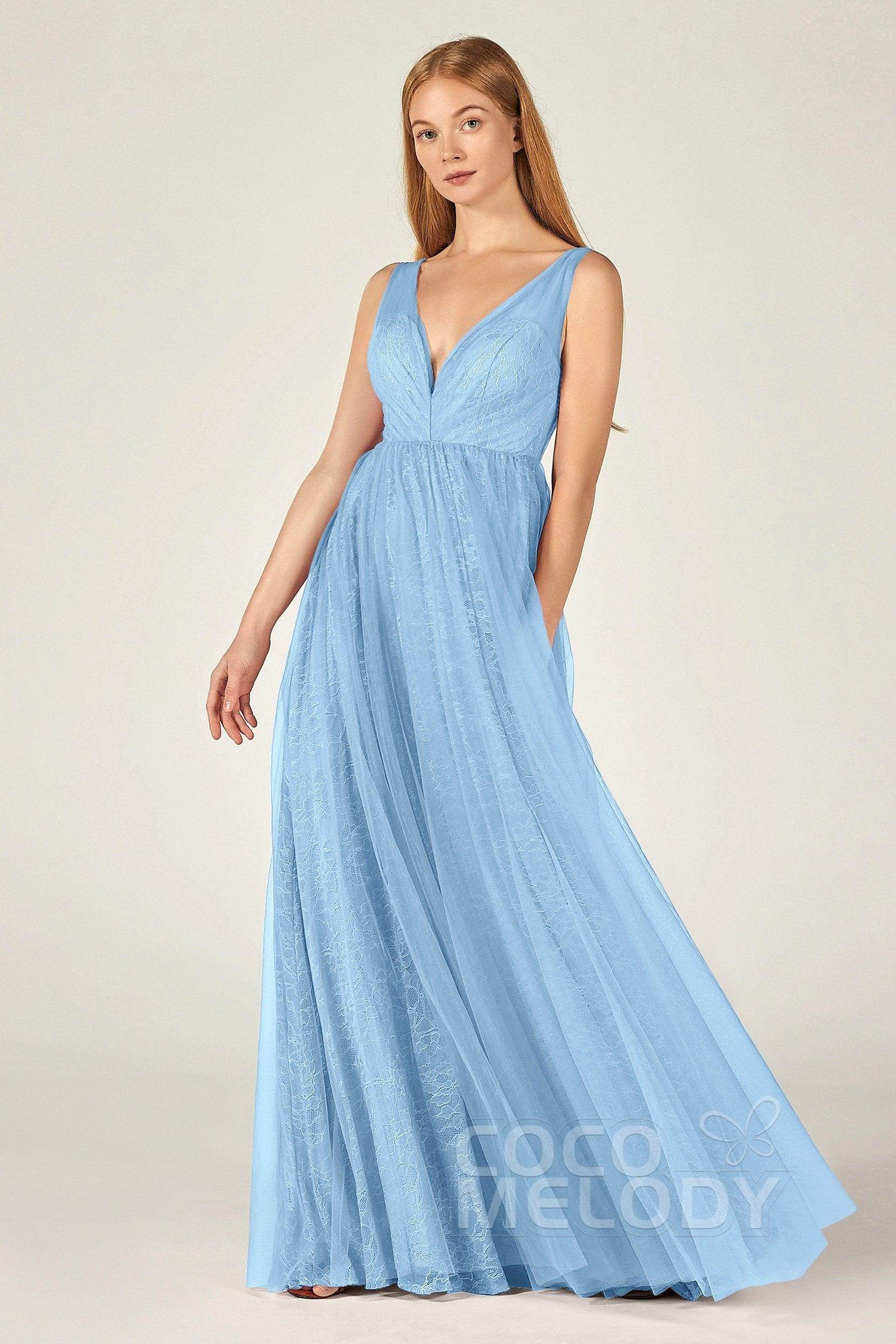 A-Line Floor Length Tulle Lace Bridesmaid Dress CB0375