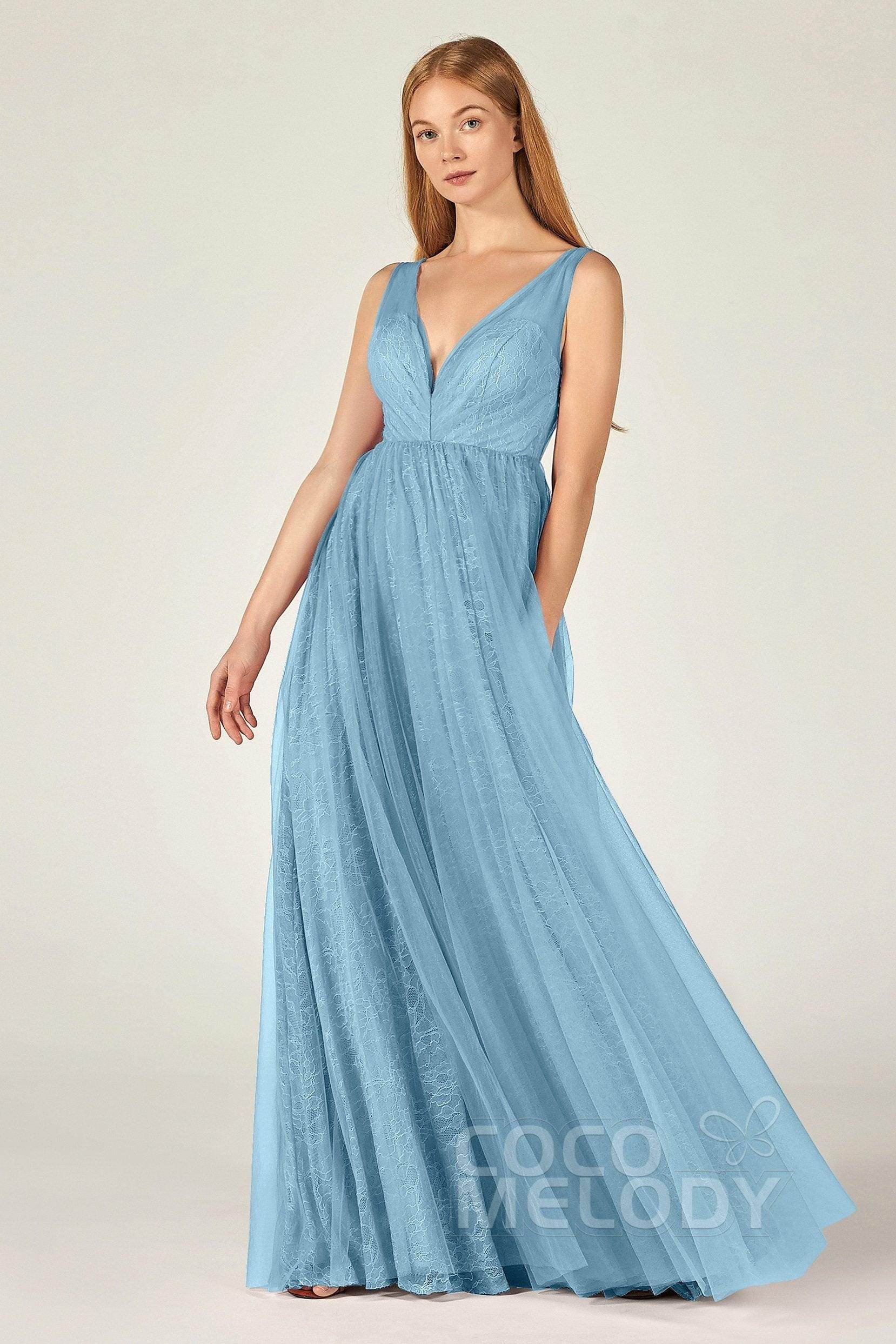 A-Line Floor Length Tulle Lace Bridesmaid Dress CB0375