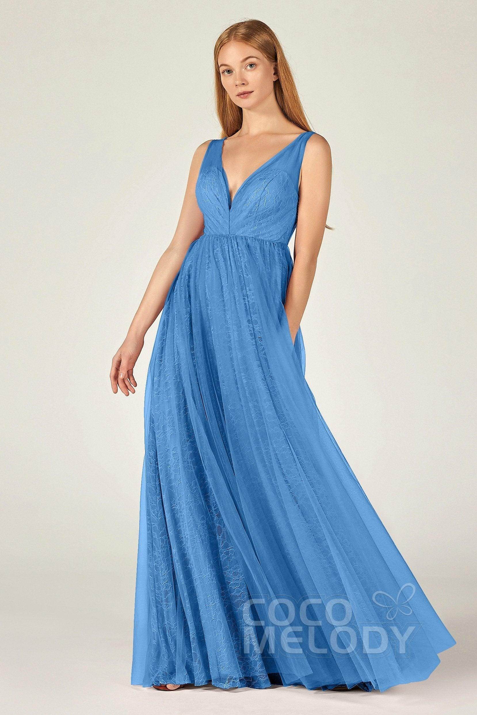 A-Line Floor Length Tulle Lace Bridesmaid Dress CB0375