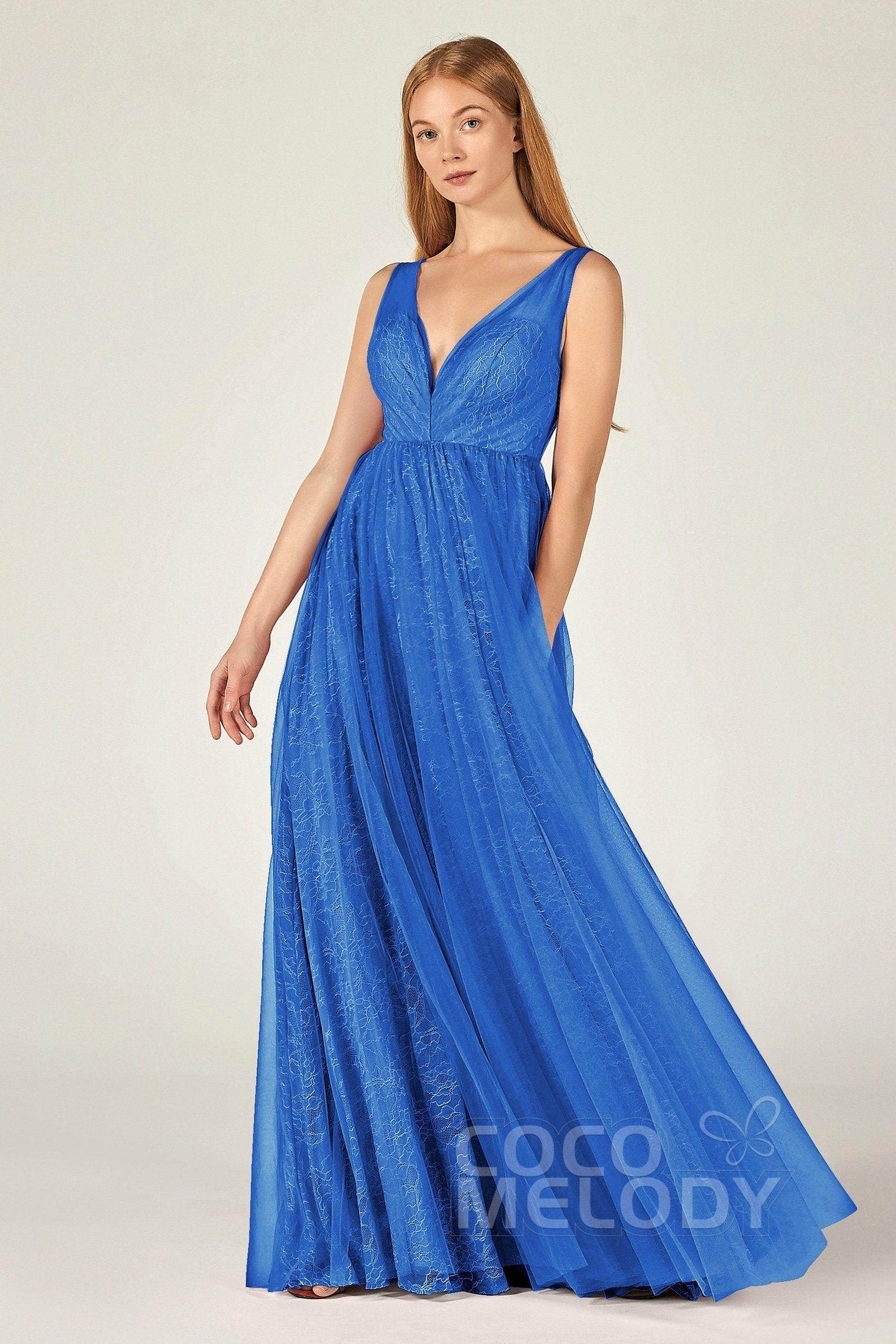 A-Line Floor Length Tulle Lace Bridesmaid Dress CB0375
