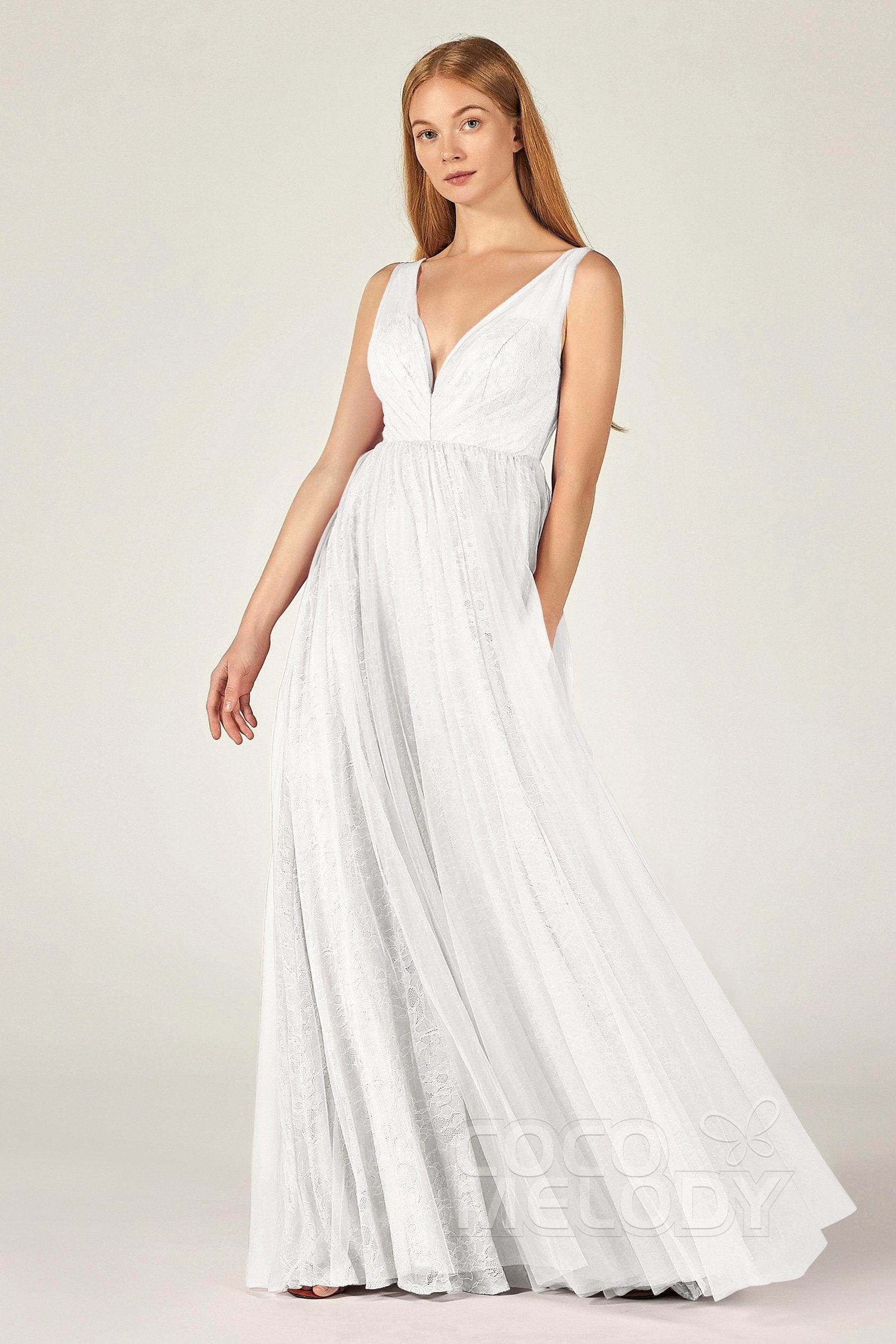A-Line Floor Length Tulle Lace Bridesmaid Dress CB0375