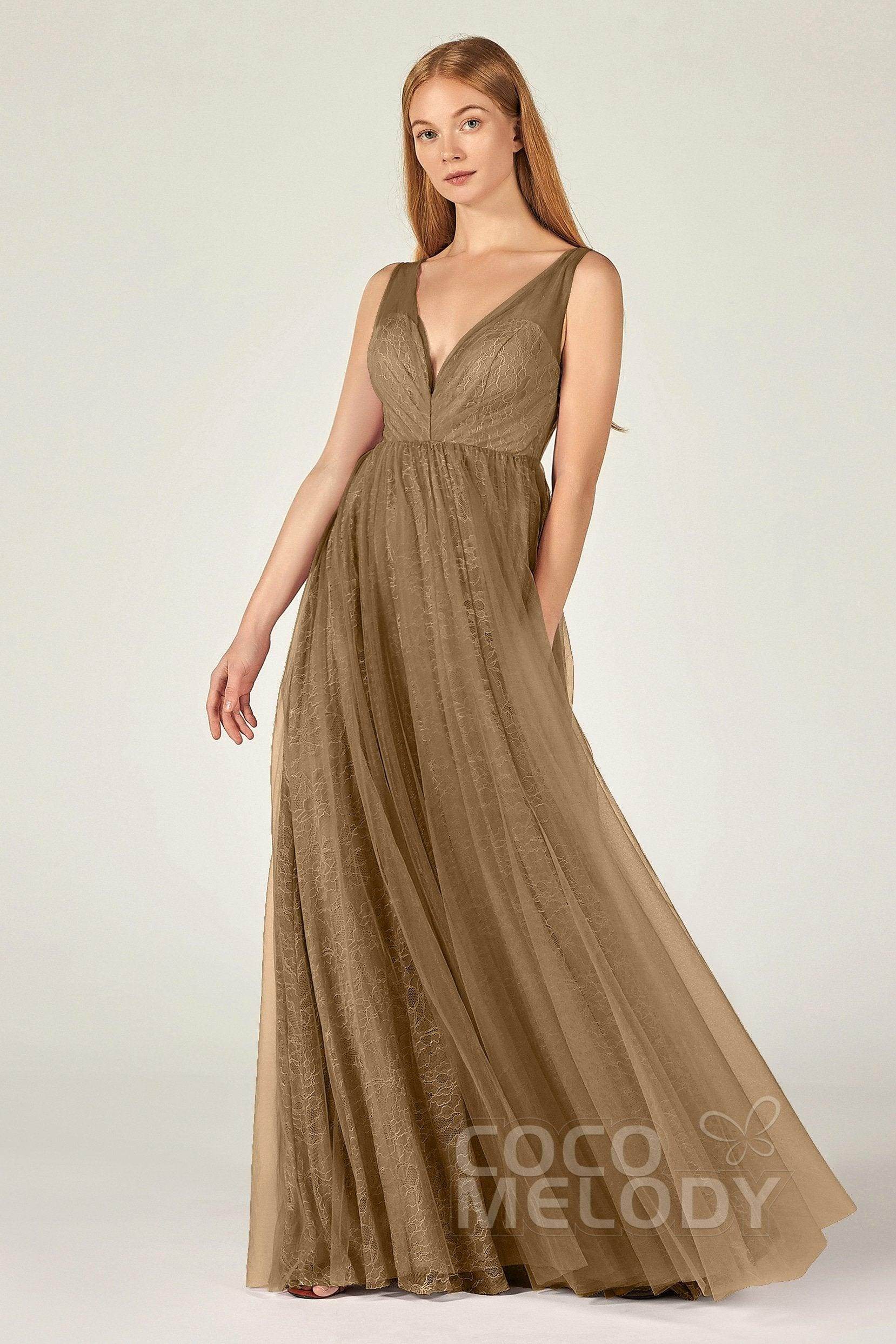 A-Line Floor Length Tulle Lace Bridesmaid Dress CB0375
