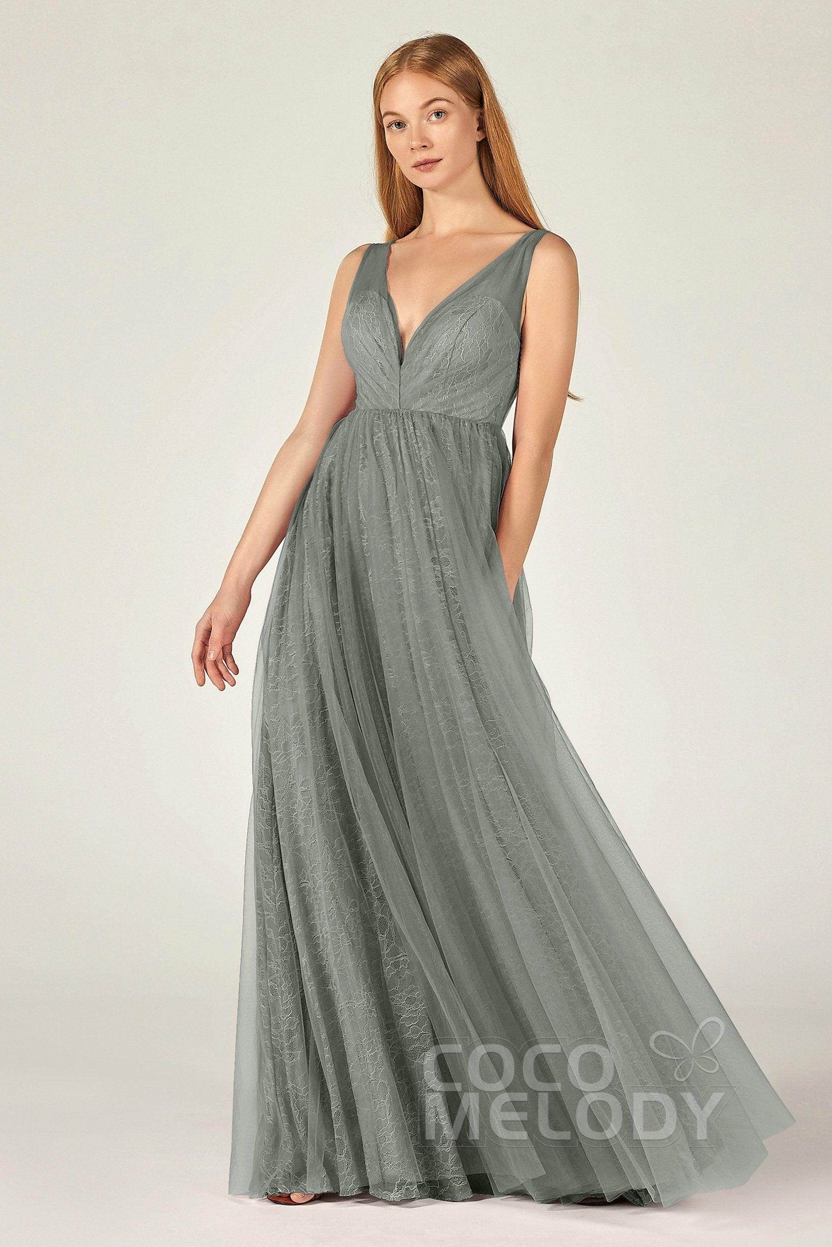 A-Line Floor Length Tulle Lace Bridesmaid Dress CB0375