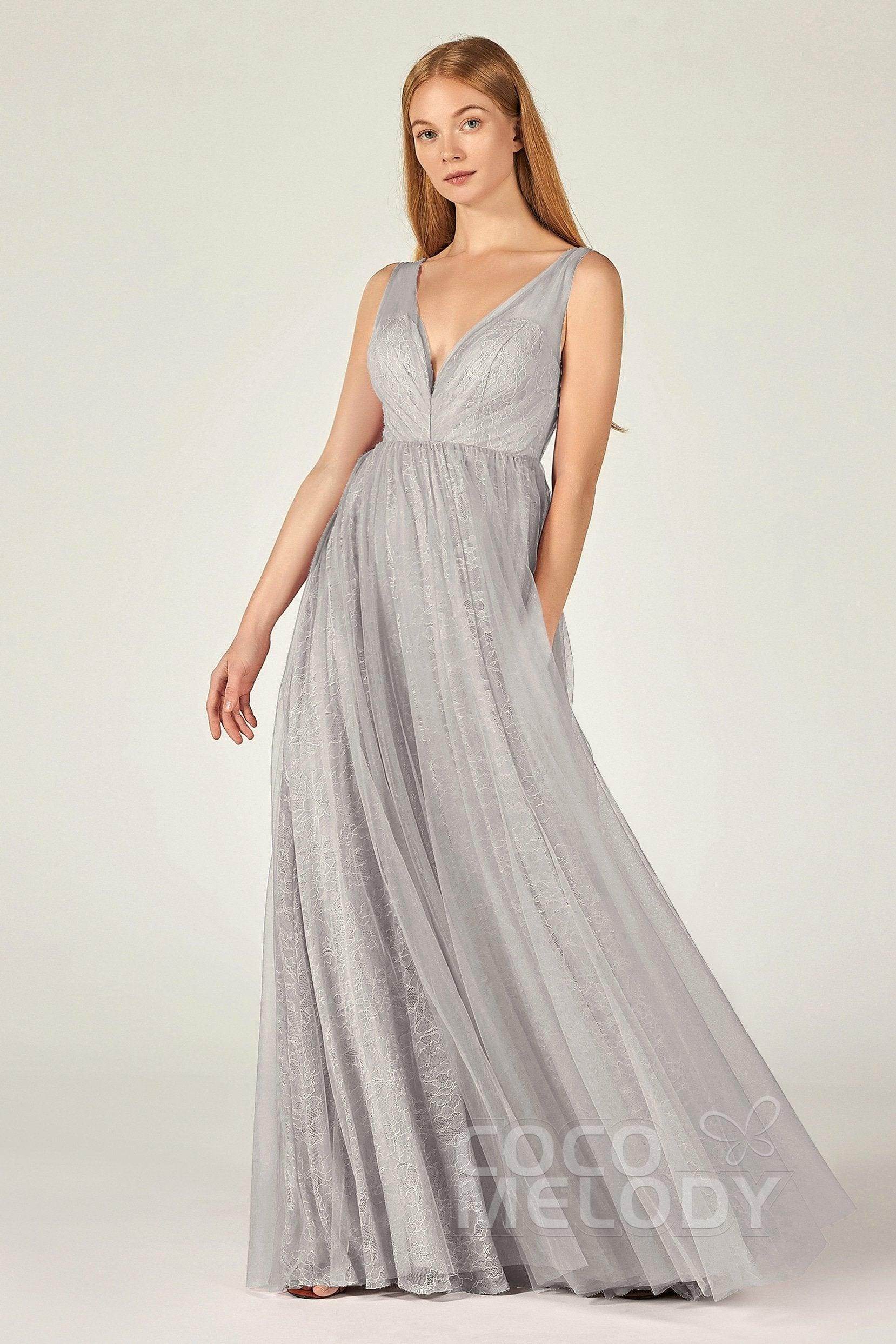 A-Line Floor Length Tulle Lace Bridesmaid Dress CB0375