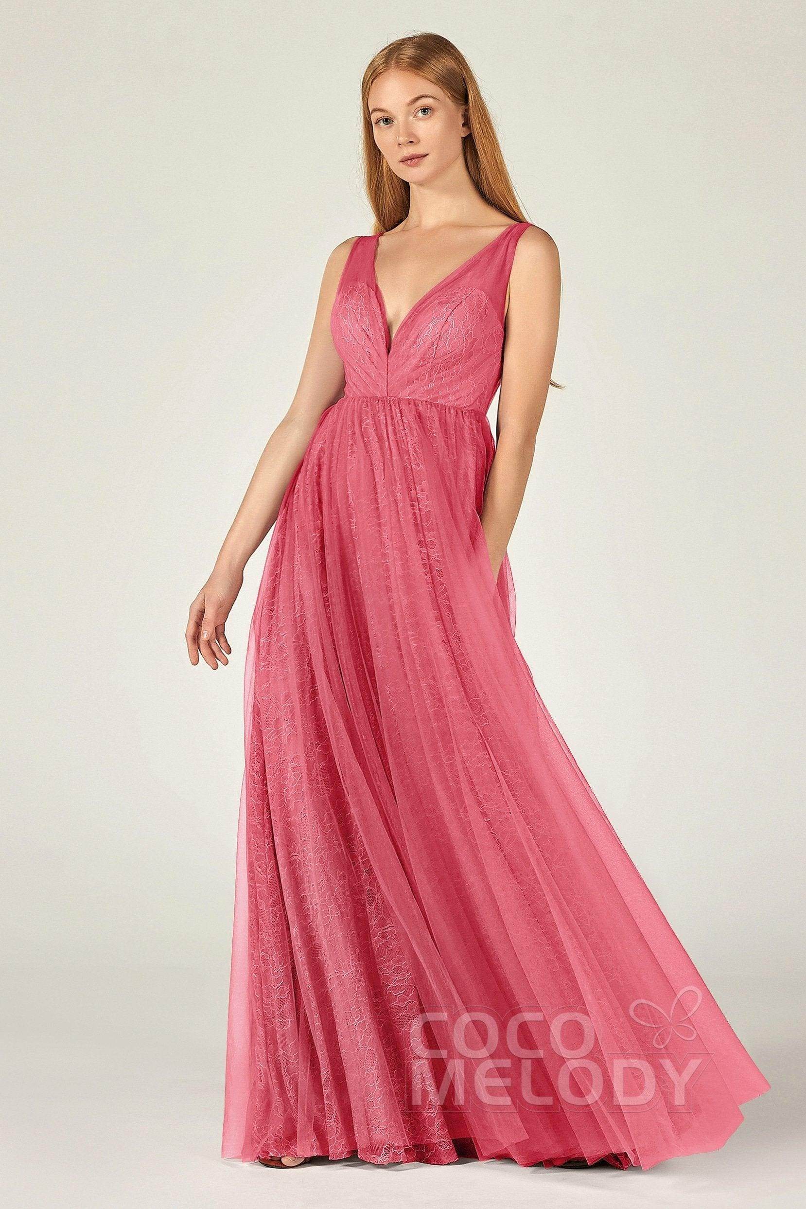 A-Line Floor Length Tulle Lace Bridesmaid Dress CB0375