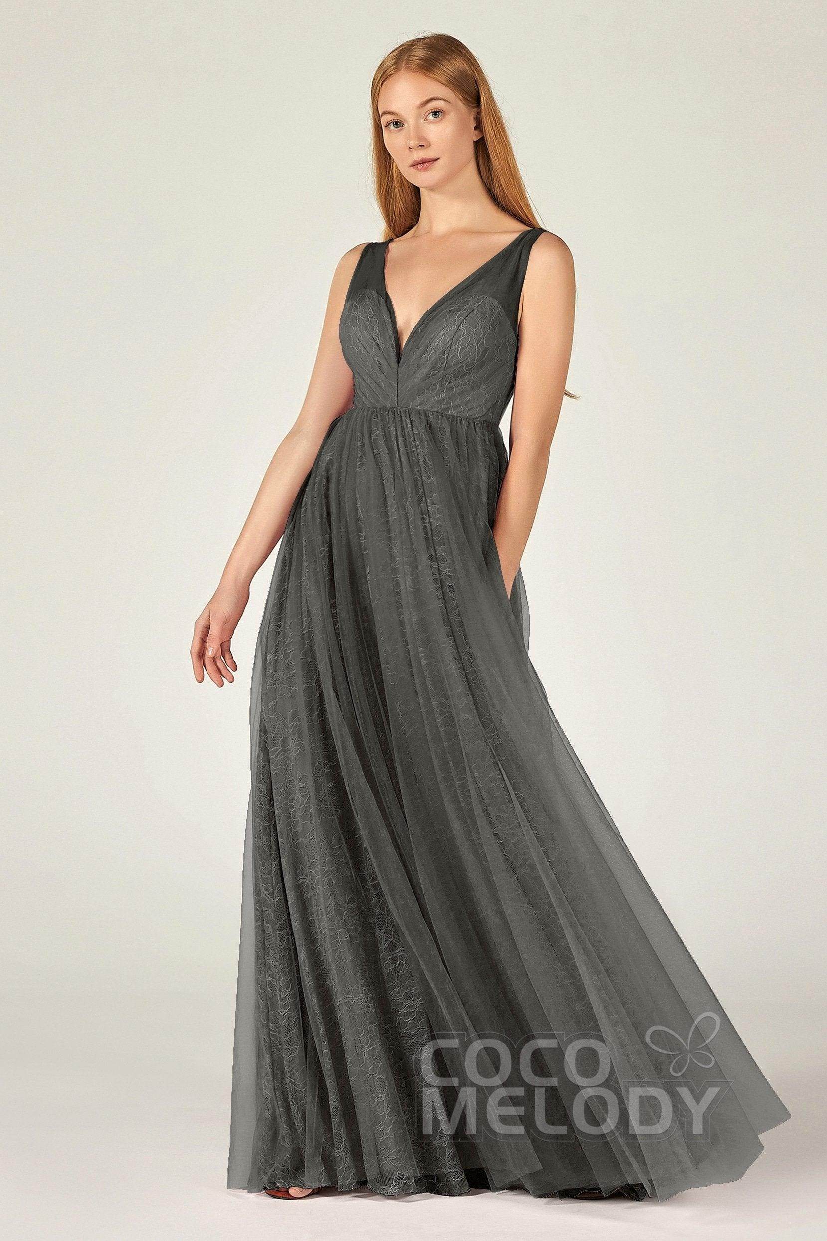 A-Line Floor Length Tulle Lace Bridesmaid Dress CB0375