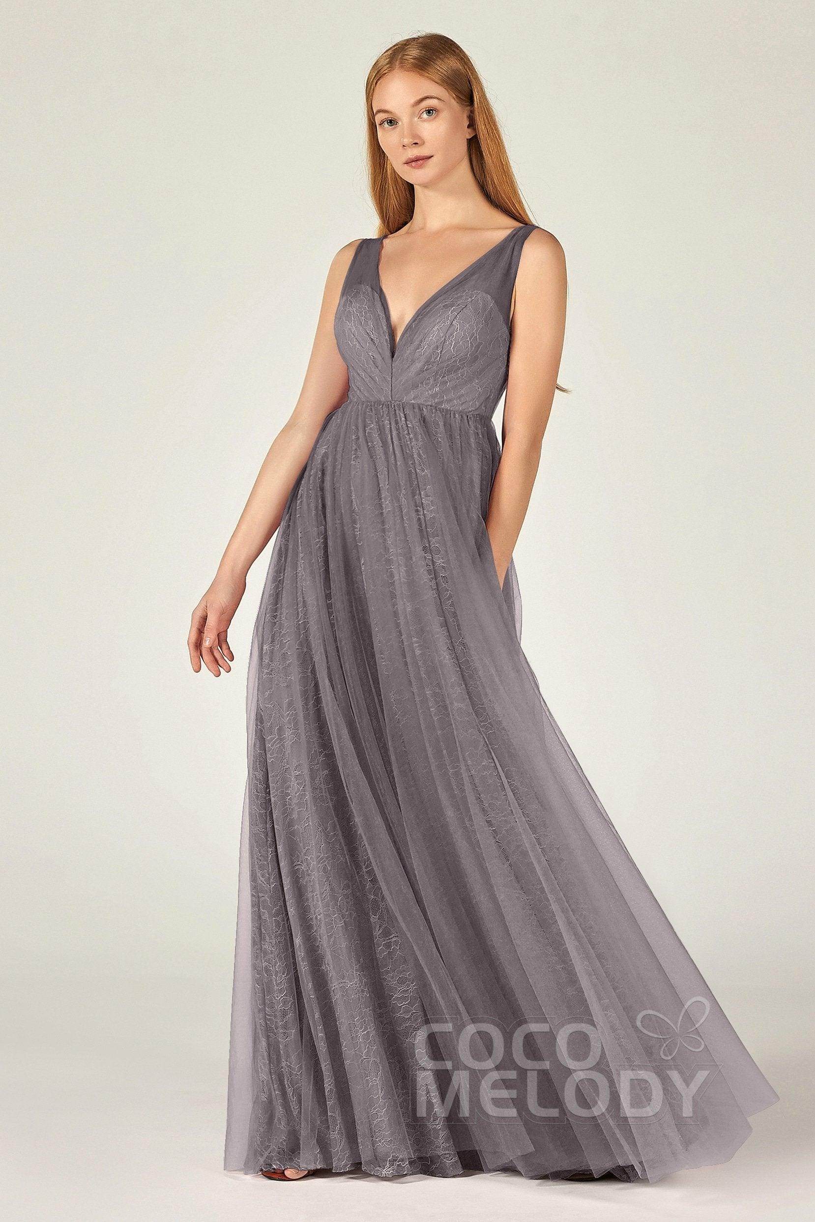 A-Line Floor Length Tulle Lace Bridesmaid Dress CB0375