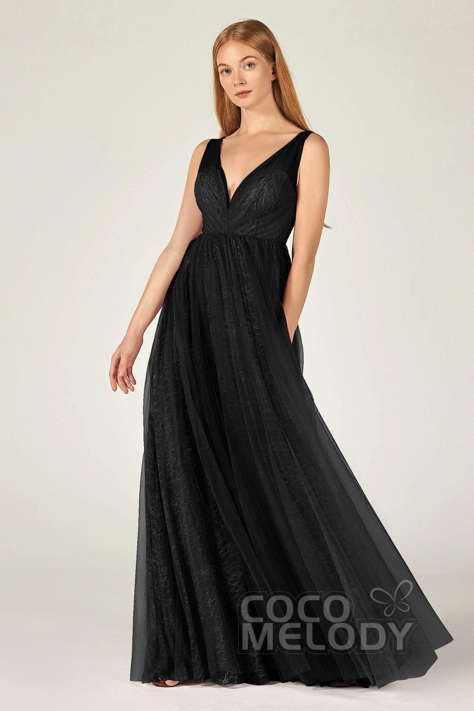 A-Line Floor Length Tulle Lace Bridesmaid Dress CB0375