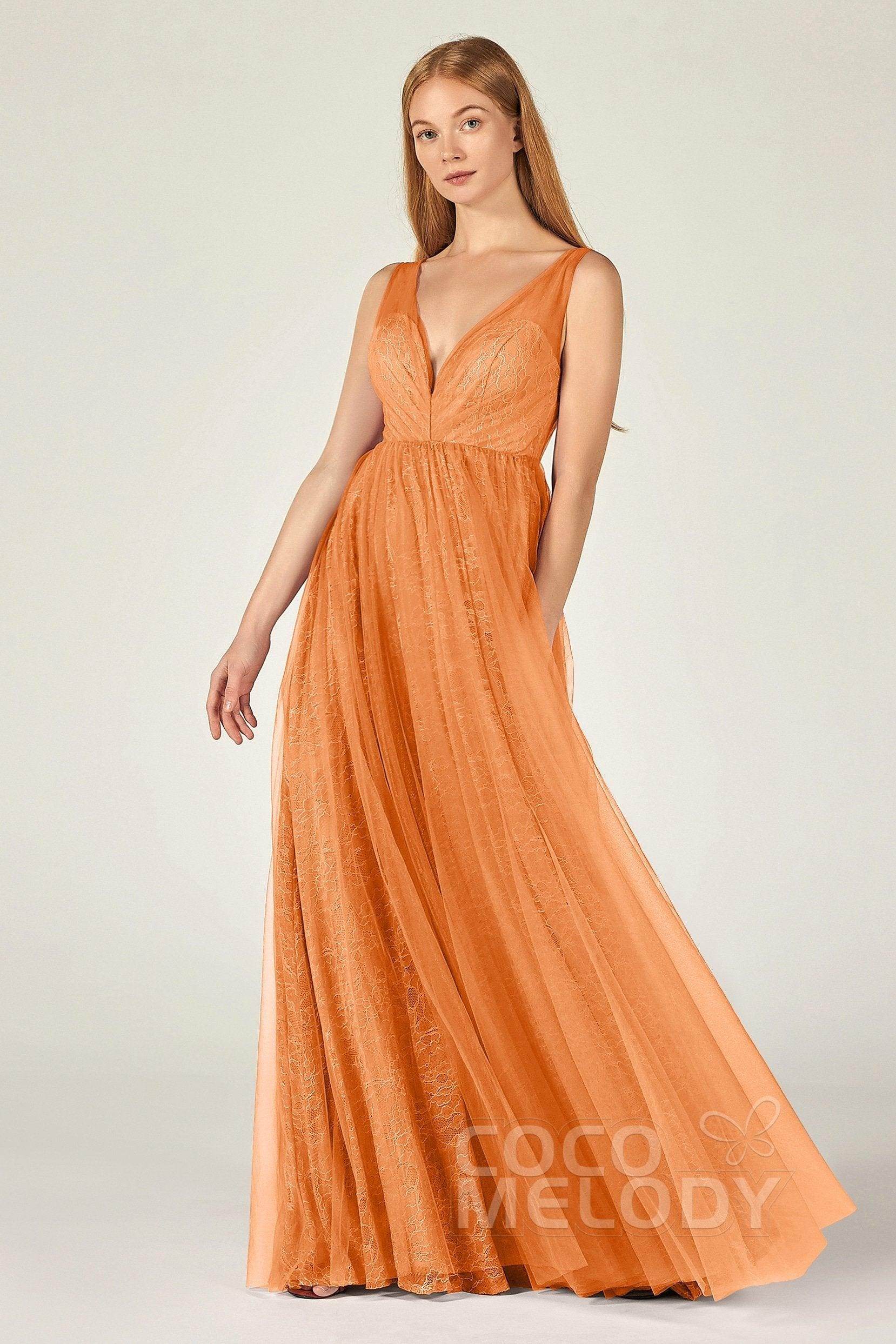 A-Line Floor Length Tulle Lace Bridesmaid Dress CB0375