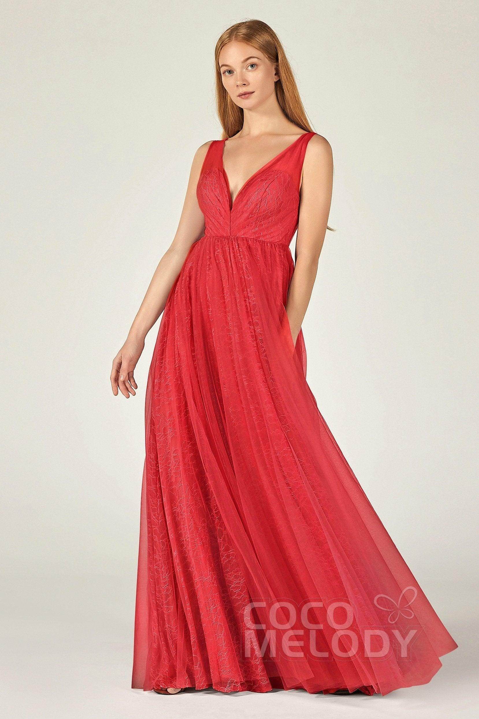A-Line Floor Length Tulle Lace Bridesmaid Dress CB0375