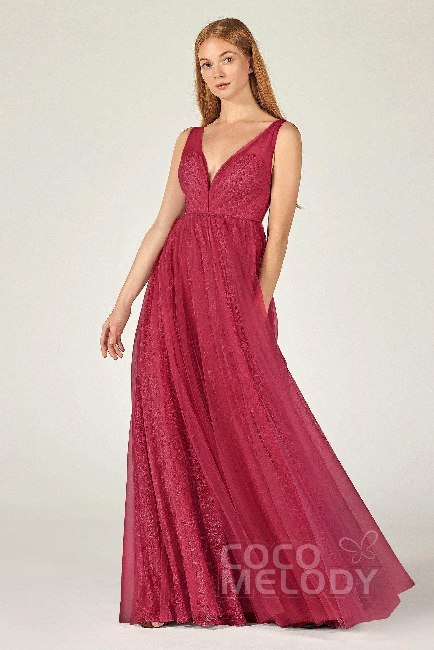 A-Line Floor Length Tulle Lace Bridesmaid Dress CB0375