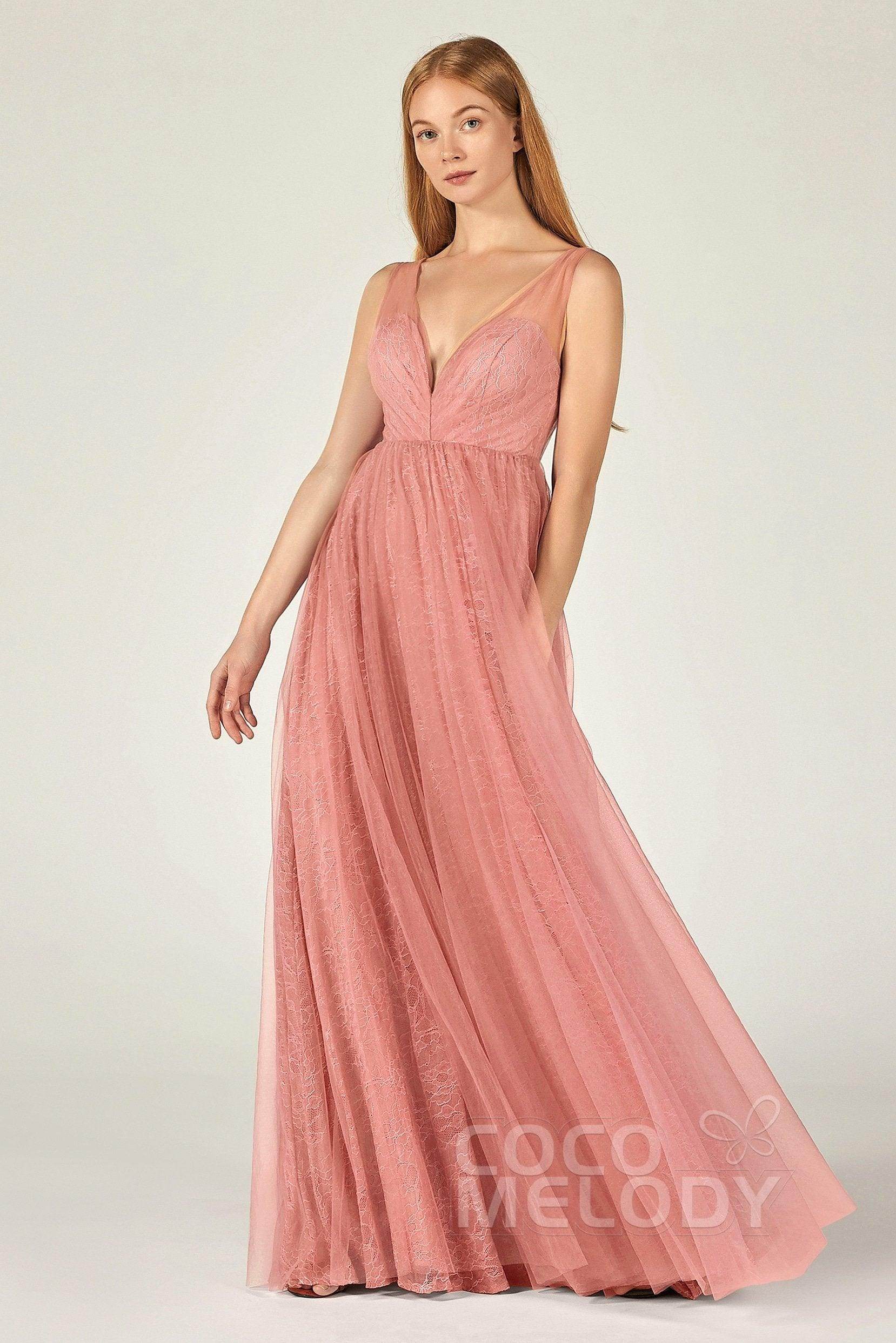 A-Line Floor Length Tulle Lace Bridesmaid Dress CB0375