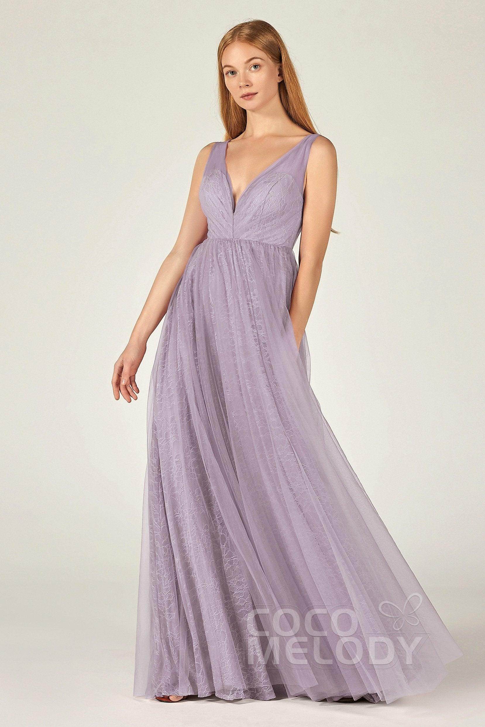 A-Line Floor Length Tulle Lace Bridesmaid Dress CB0375
