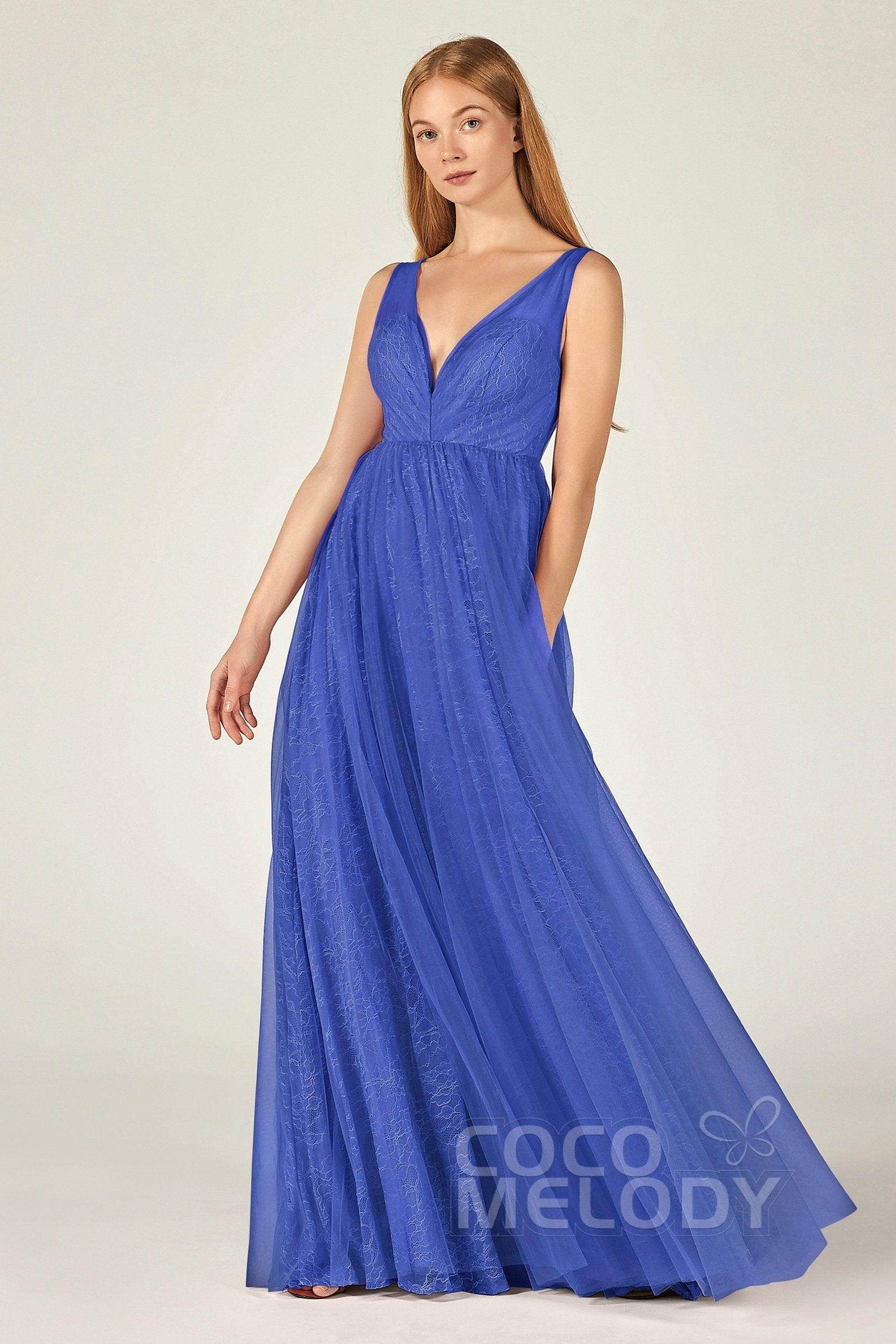 A-Line Floor Length Tulle Lace Bridesmaid Dress CB0375