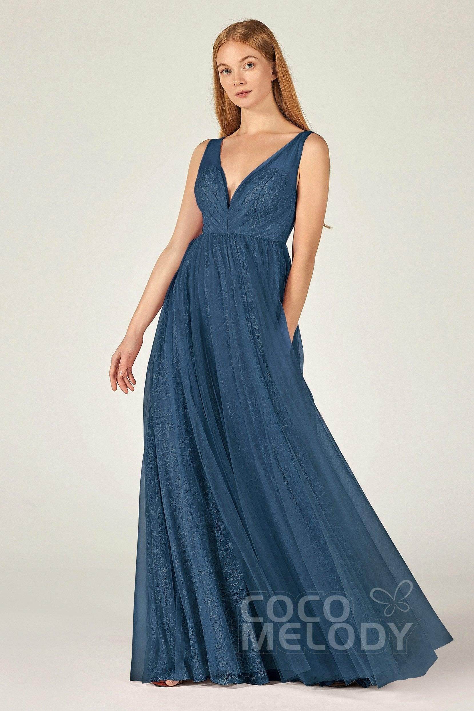 A-Line Floor Length Tulle Lace Bridesmaid Dress CB0375