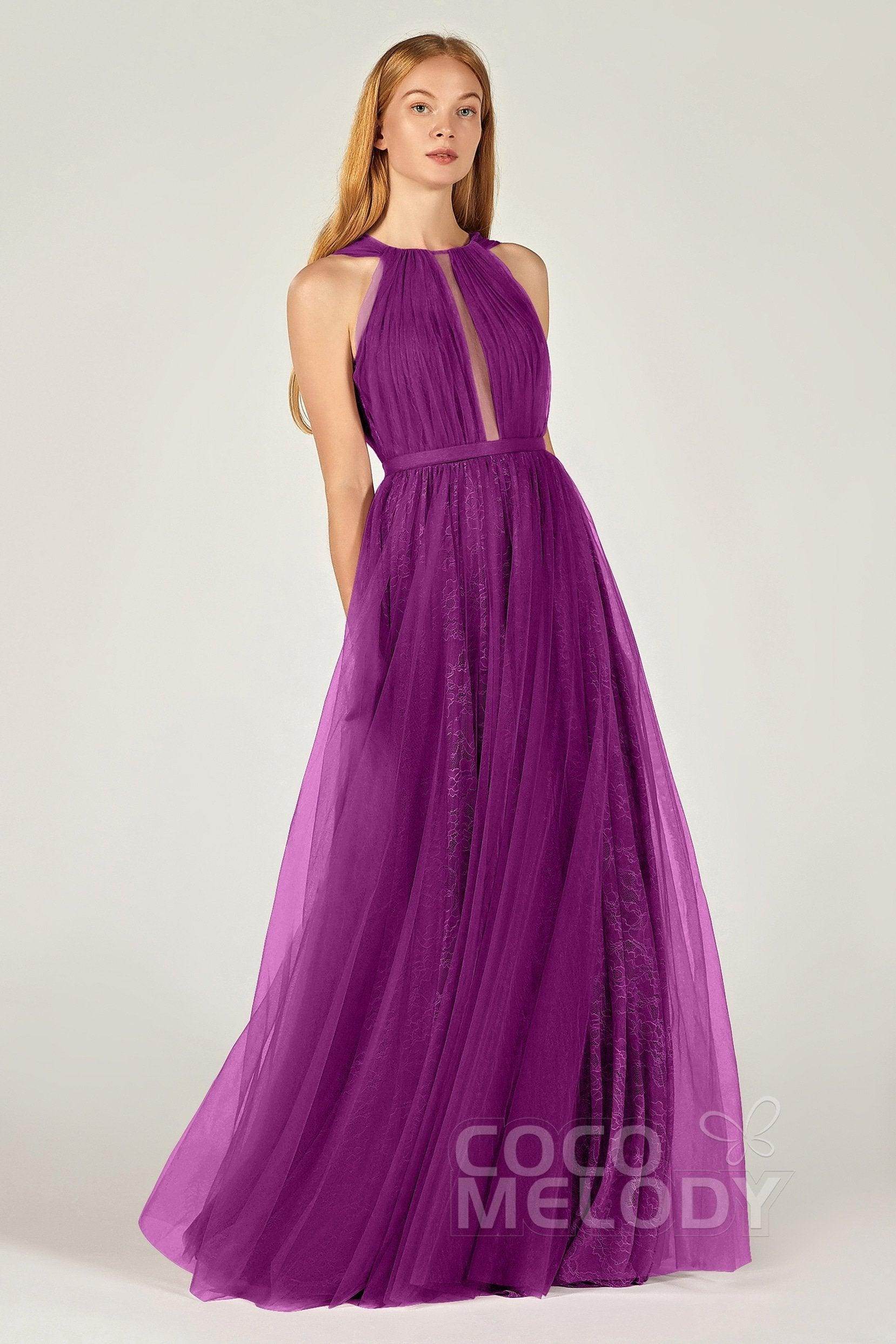 A-Line Floor Length Tulle/Lace Bridesmaid Dress CB0376